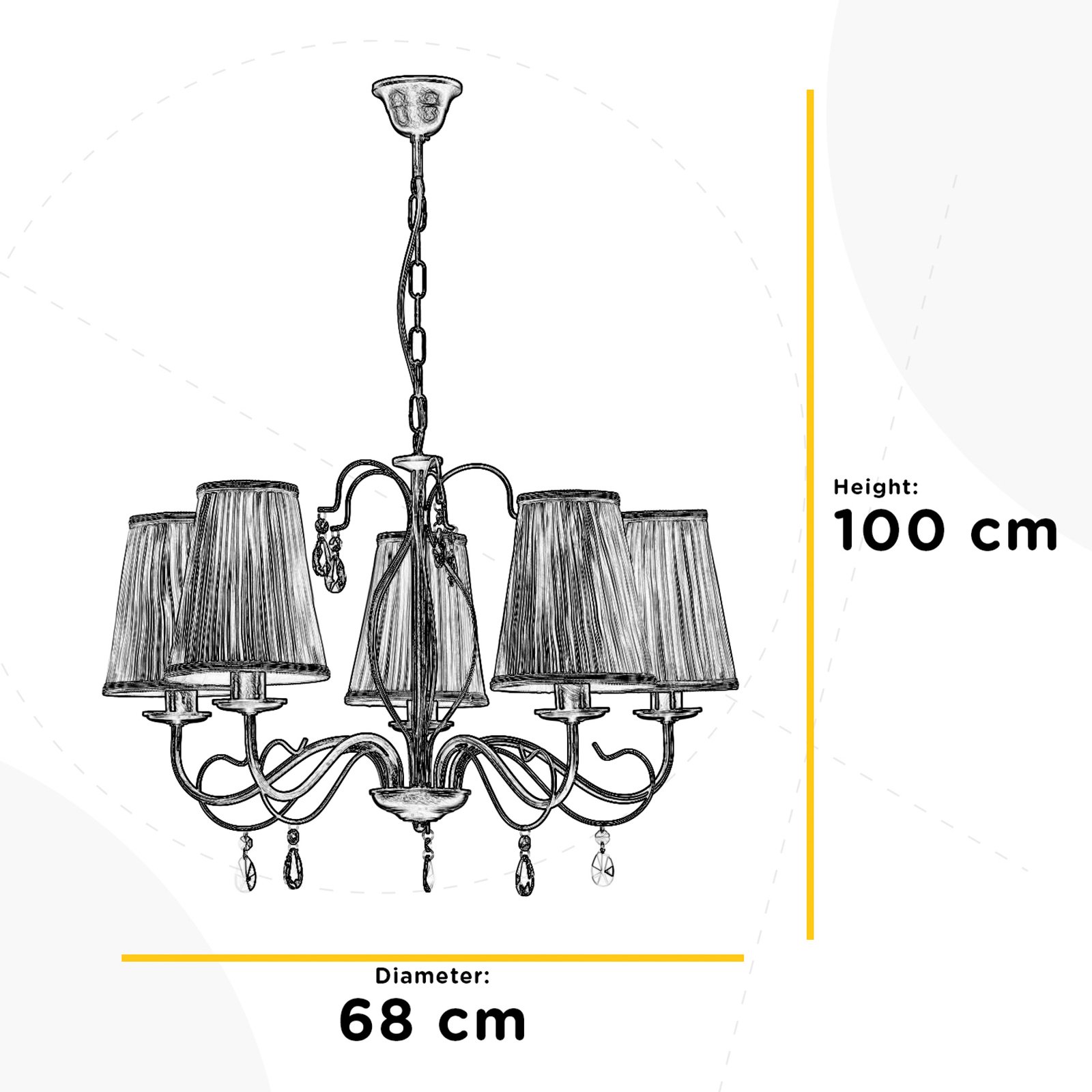 Delia chandelier, bronze-coloured, 5-bulb, Ø 68 cm