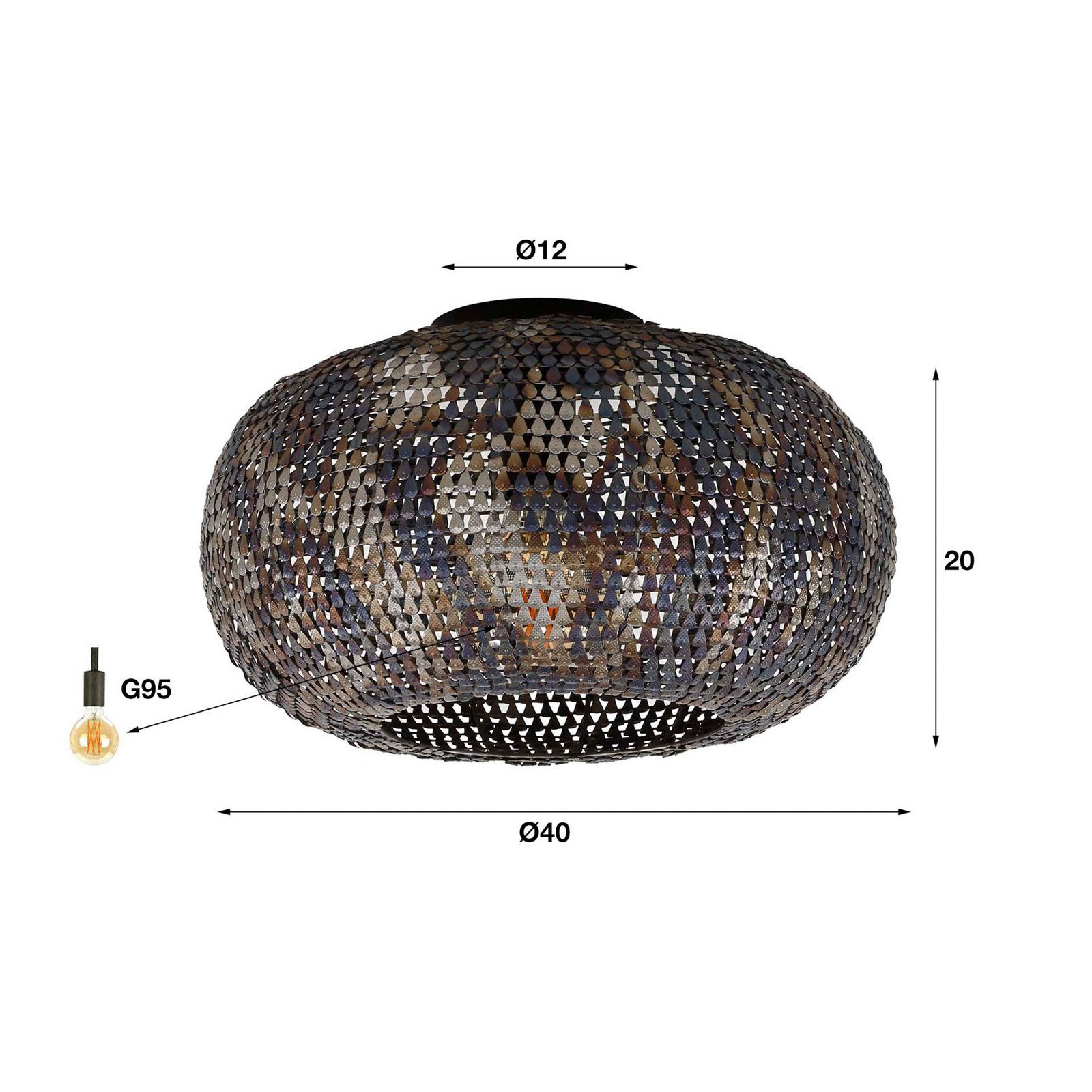 Zijlstra Plafonieră Armor argintie Ø 40 cm metal - Camera de zi / sufragerie - negru argintiu