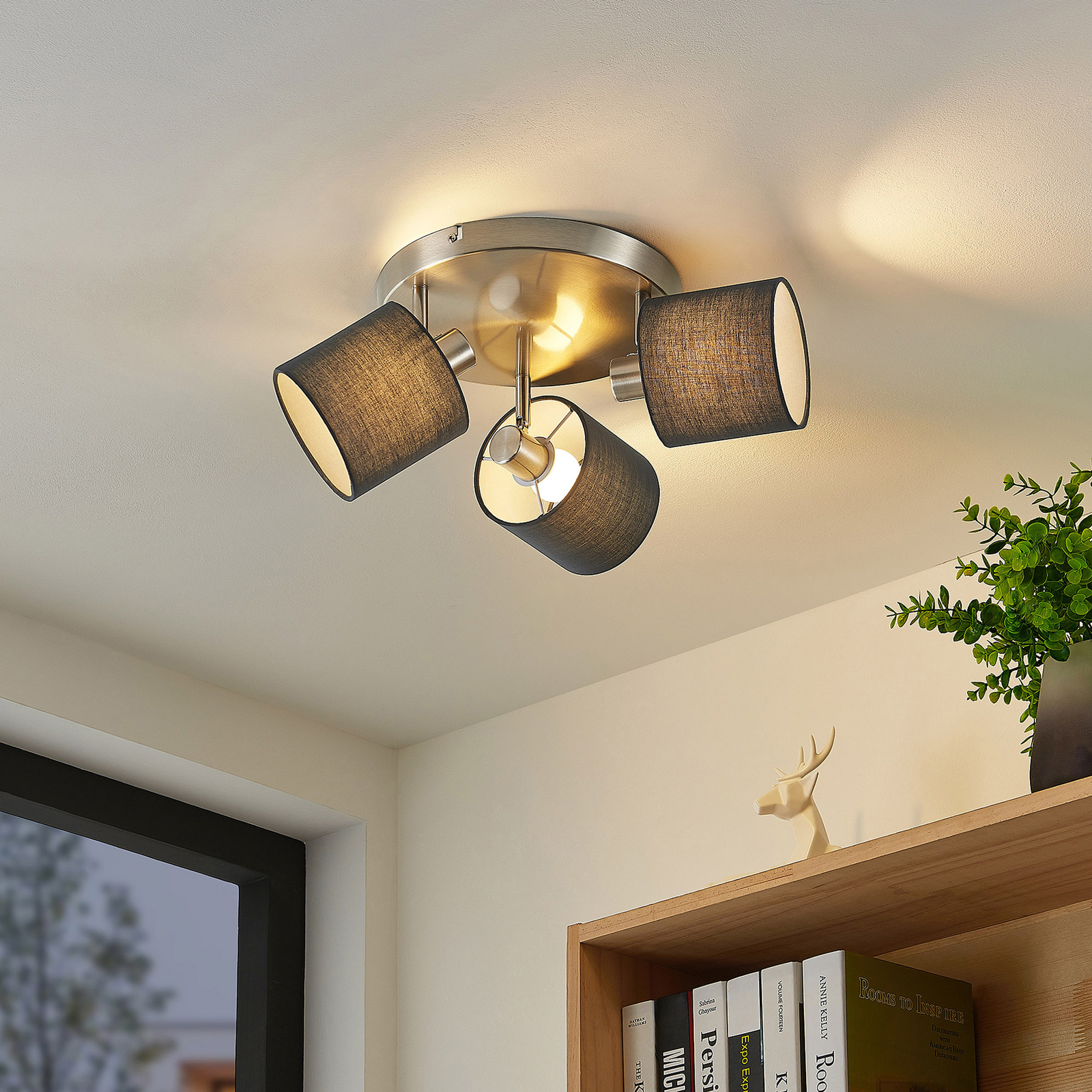 Lindby Darima ceiling spotlight, three-bulb, grey