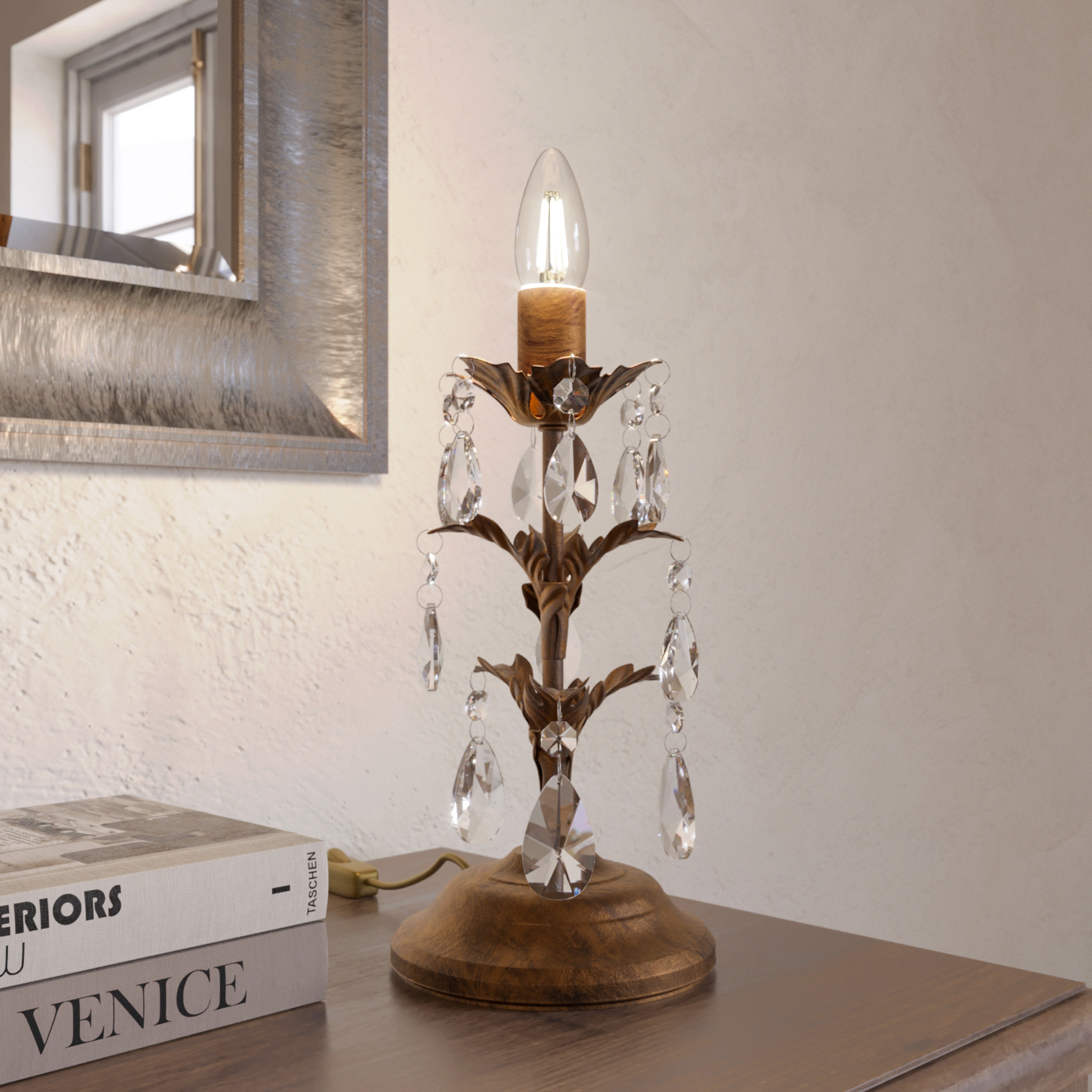 Stolová lampa Teresa s kryštálmi, bez tienidla na lampu