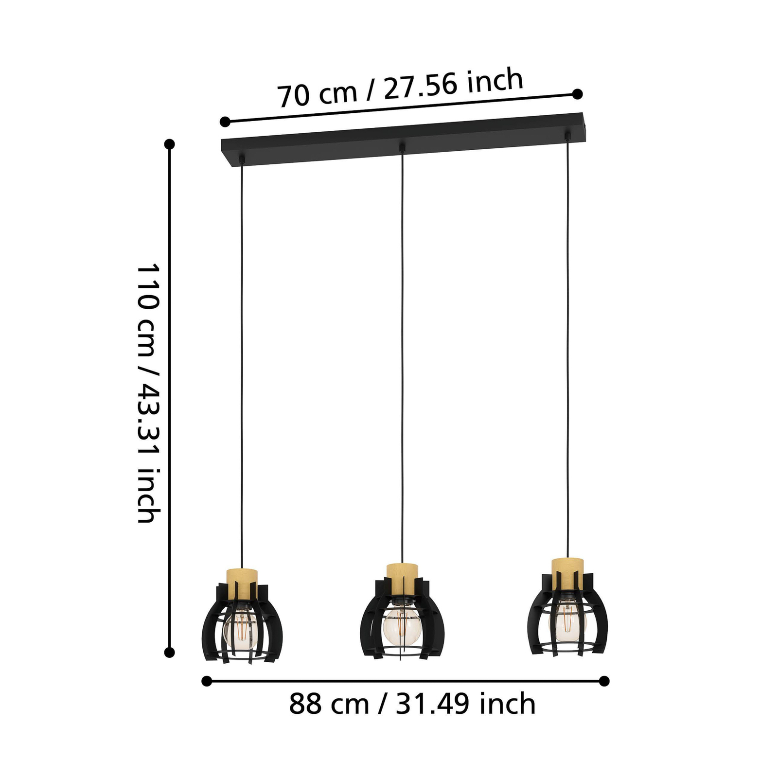 Stillington 1 pendant light, 3-bulb, bar