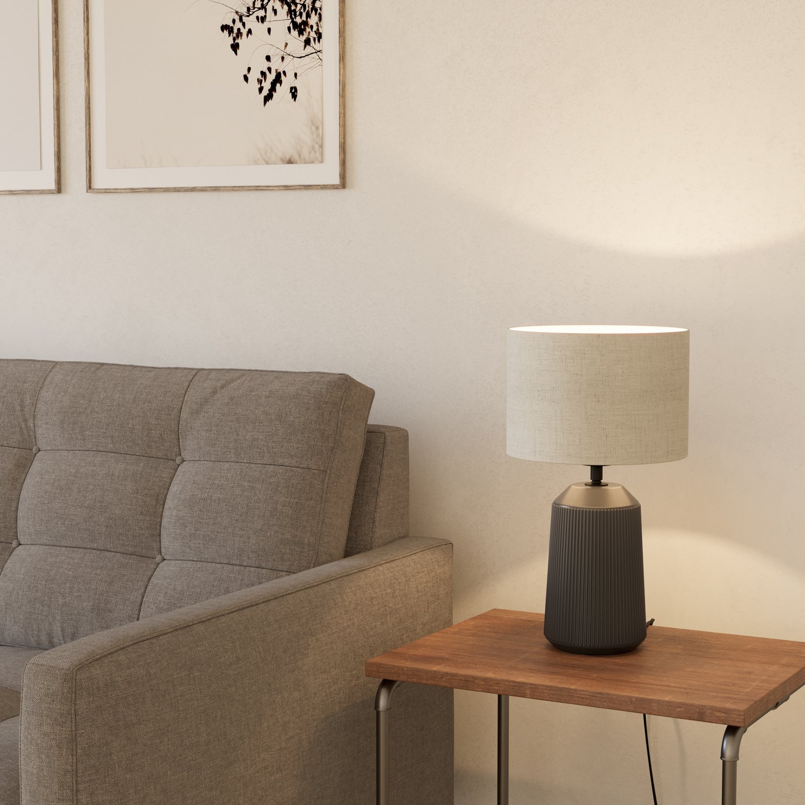 Tafellamp Capalbio, Voet grijs/kap naturel