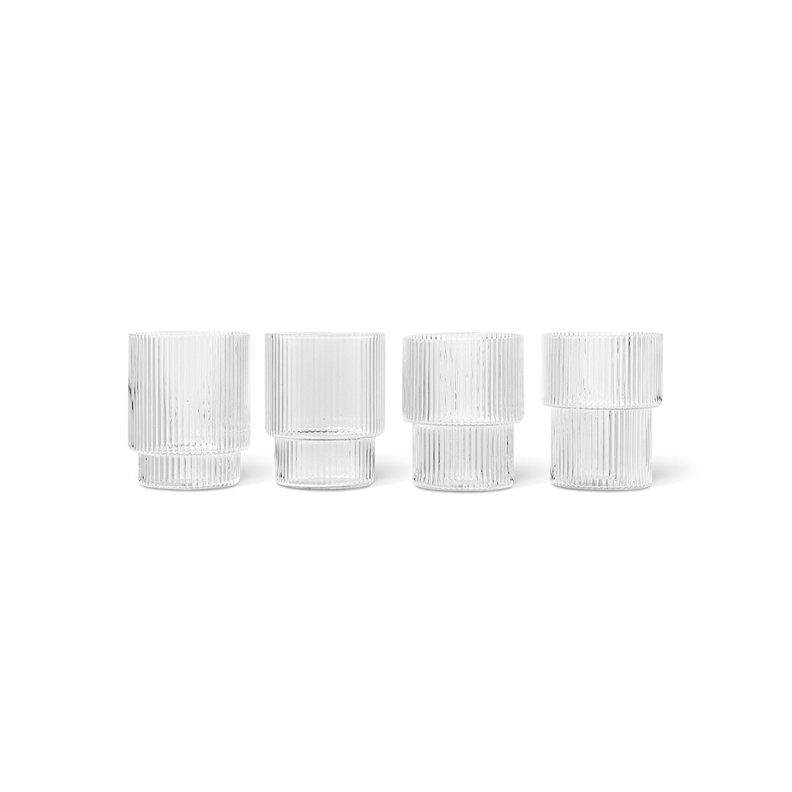 ferm LIVING Glass Ripple, clear, 200 ml, mouth-blown, set of 4