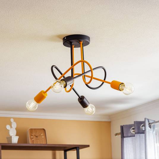 Cambridge ceiling light, 4bulb, black and orange Lights.co.uk