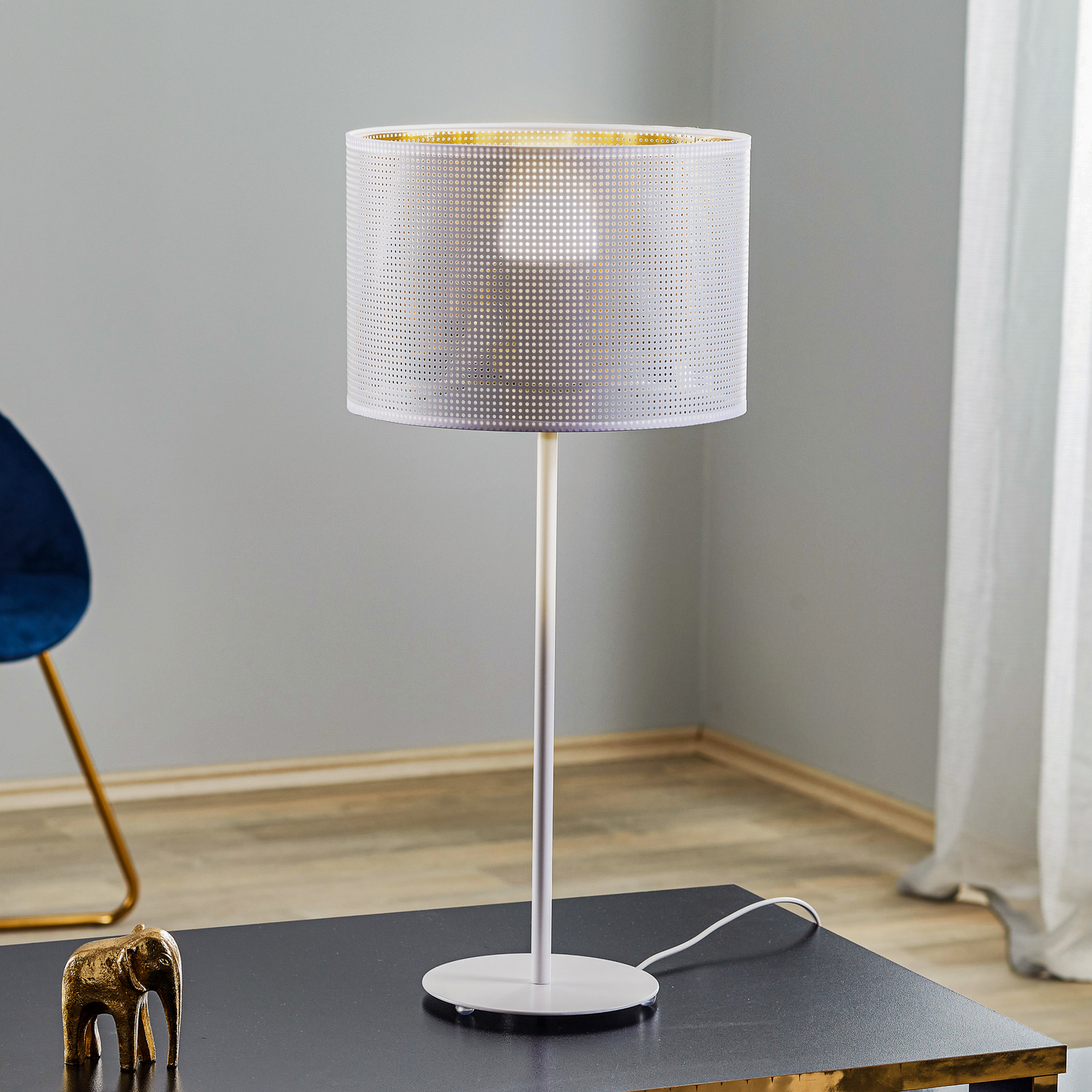 Lampa stołowa Jovin, wysokość 56cm, biała/złota