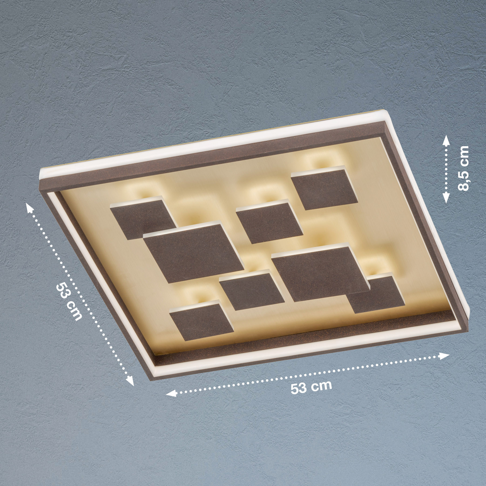Plafonnier LED Rico, intensité variable, angulaire, brun