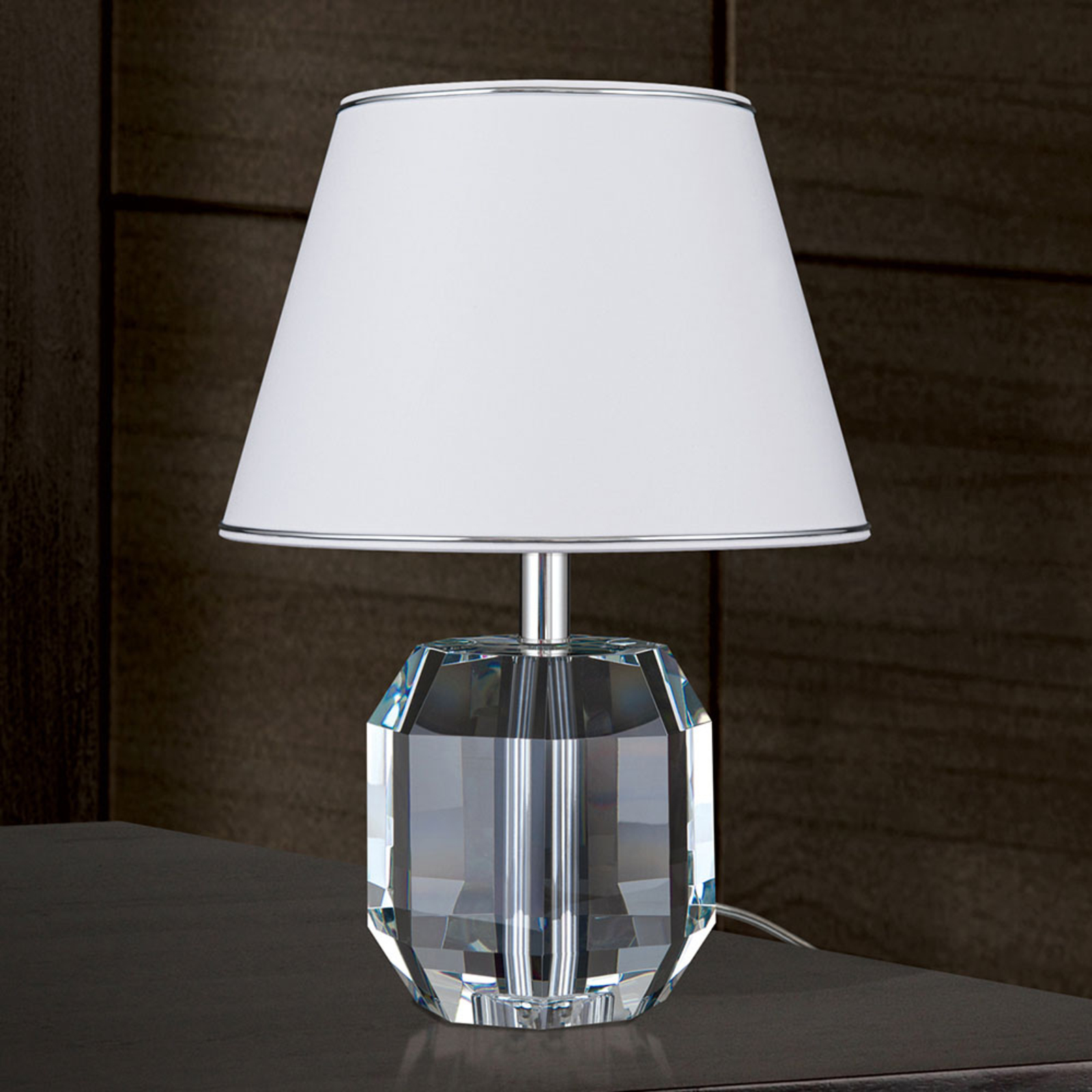 Alexis crystal table lamp, chrome/white