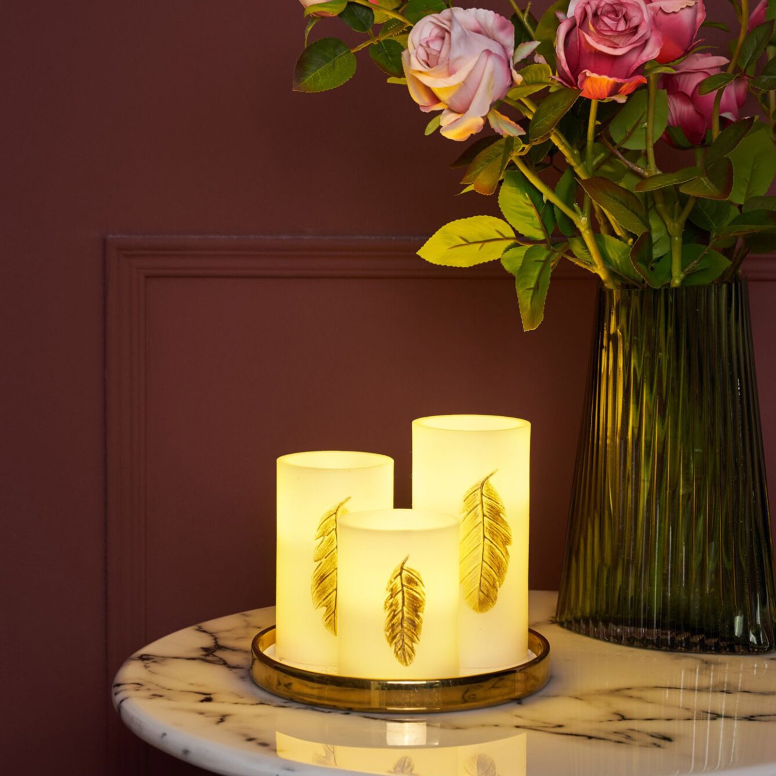 Pauleen Golden Feather Candle LED-lys, sæt med 3