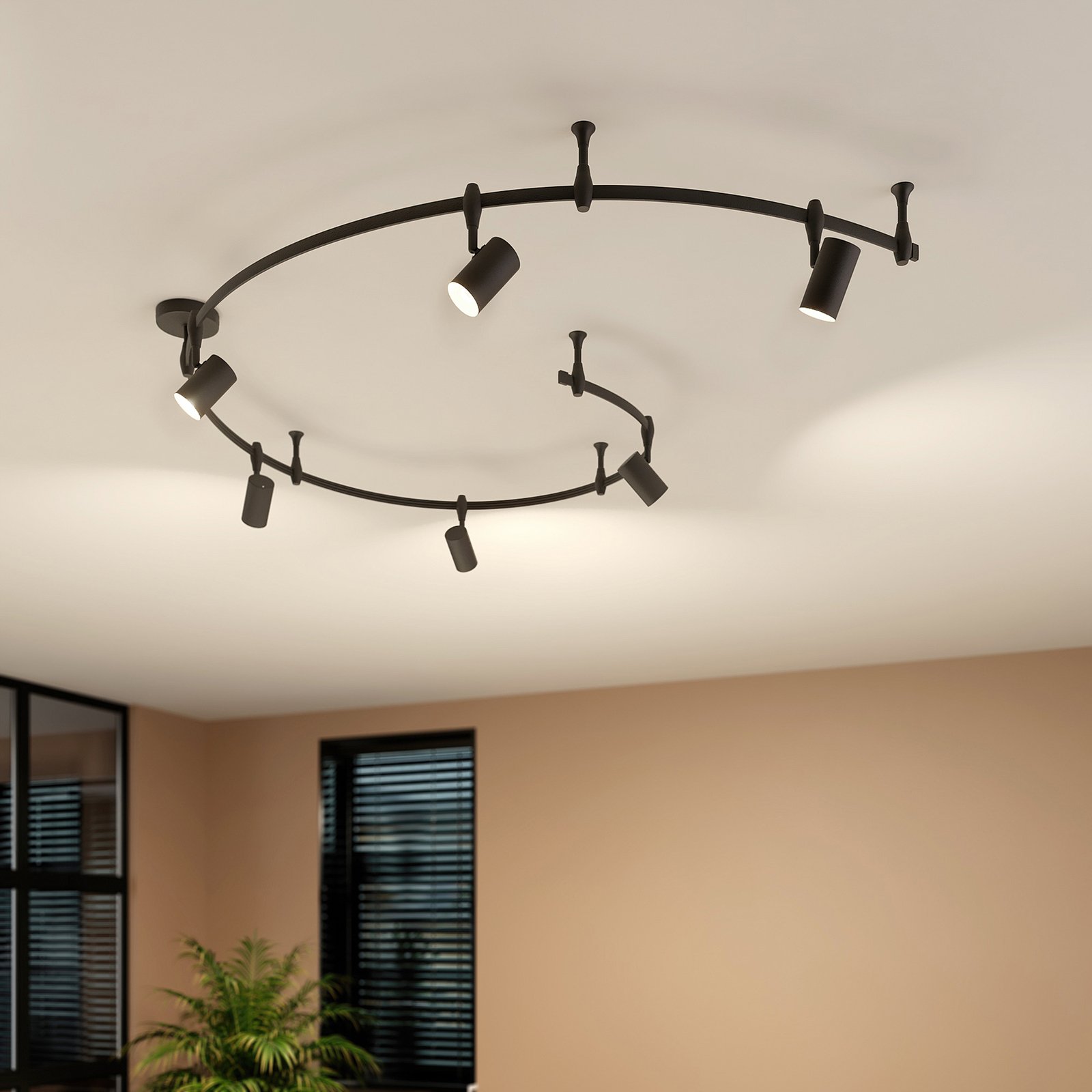 ELC Delila track system, cylinder, sand-black, for Living / Dining Room, steel, aluminium, GU10, 35 W, energy efficiency: A+, L: 300 cm, W: 12 cm, H: 26 cm