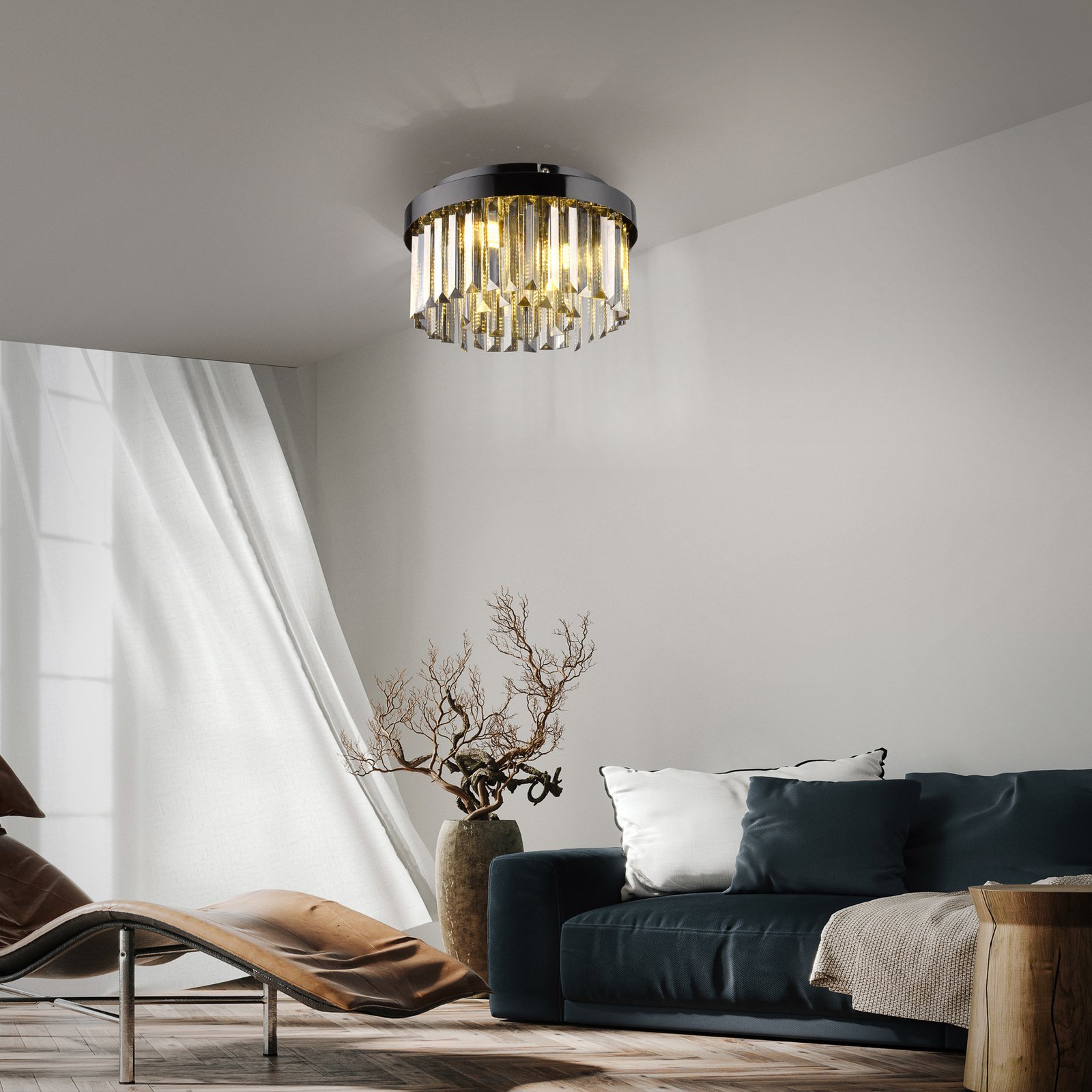 JUST LIGHT. Kulunka loftlampe, krystalglas, sort