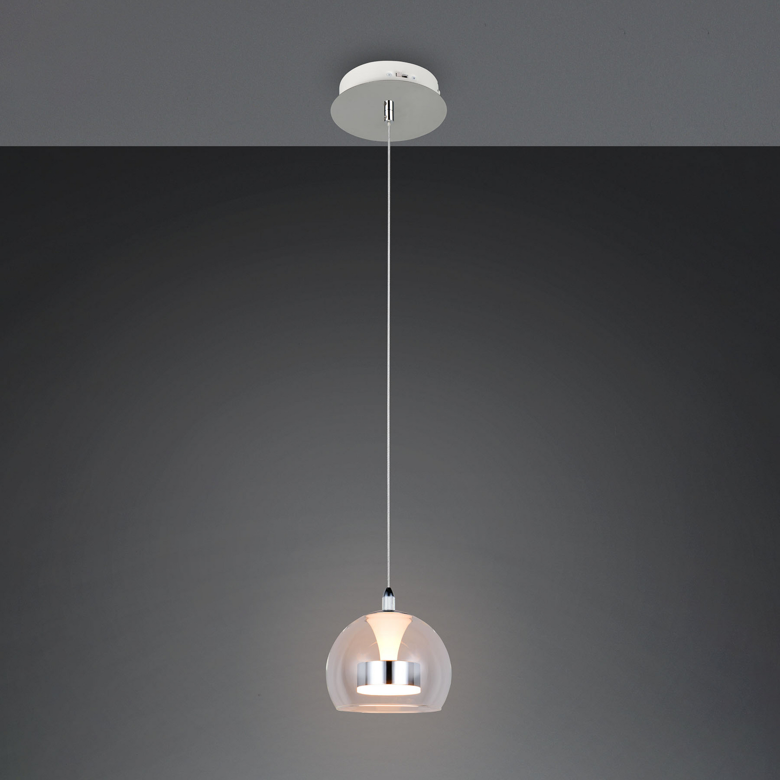 LED lógó lámpa Flynt, Ø 20 cm, króm színű, fém/üveg, CCT LED lógó lámpa Flynt, Ø 20 cm, króm színű, fém/üveg, CCT