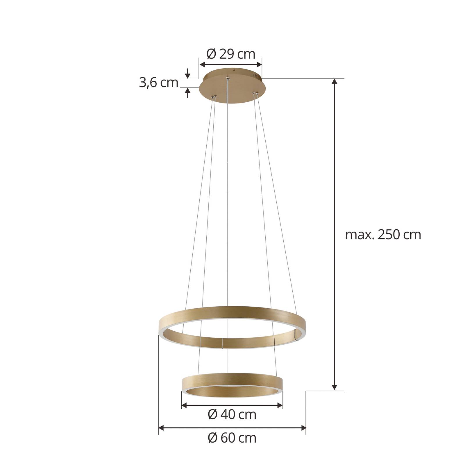 Lampa wisząca Lucande Smart LED Yonam, złota, 2-punktowa, Tuya