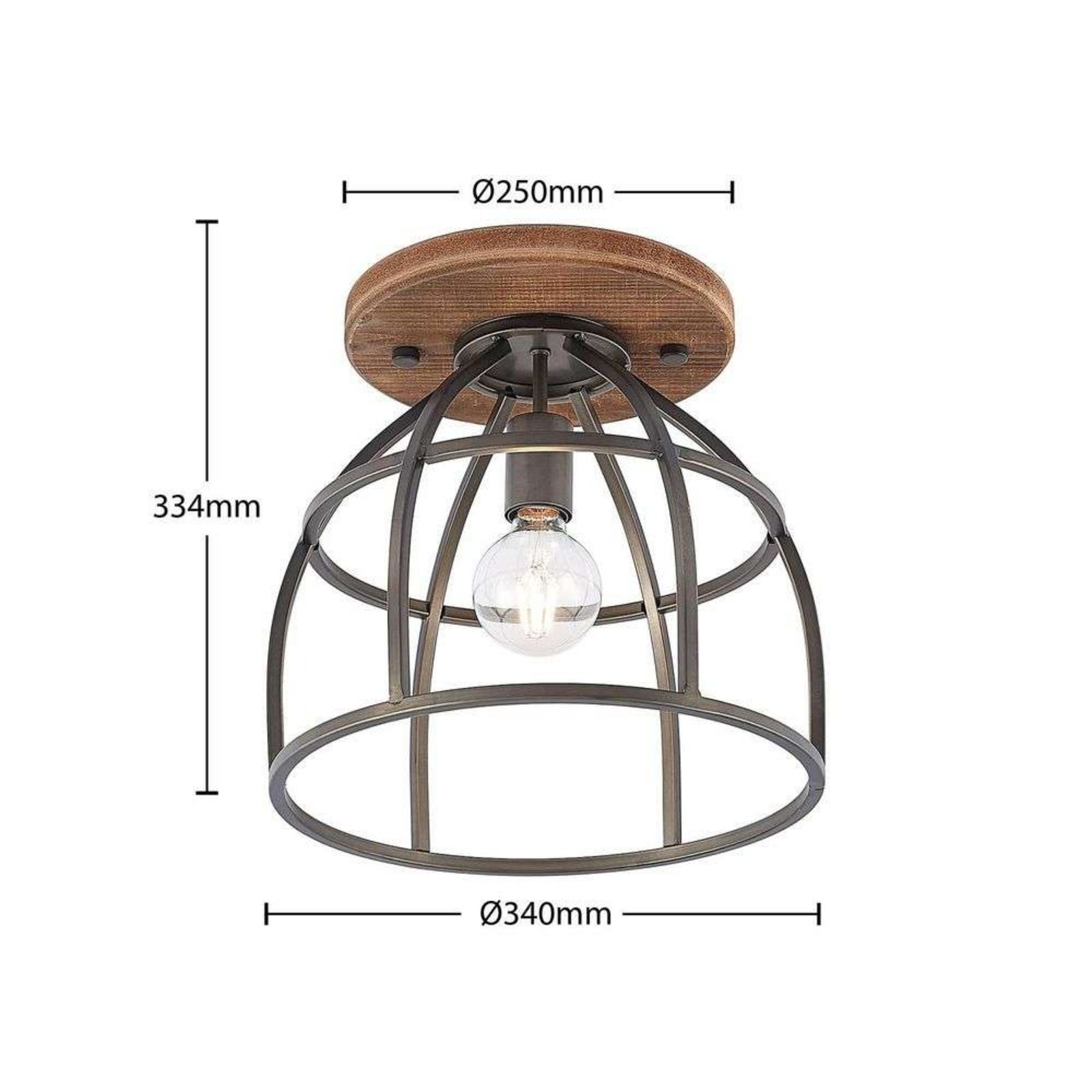 Rutger Round Stropna lampa Drvo/Crna - Lindby