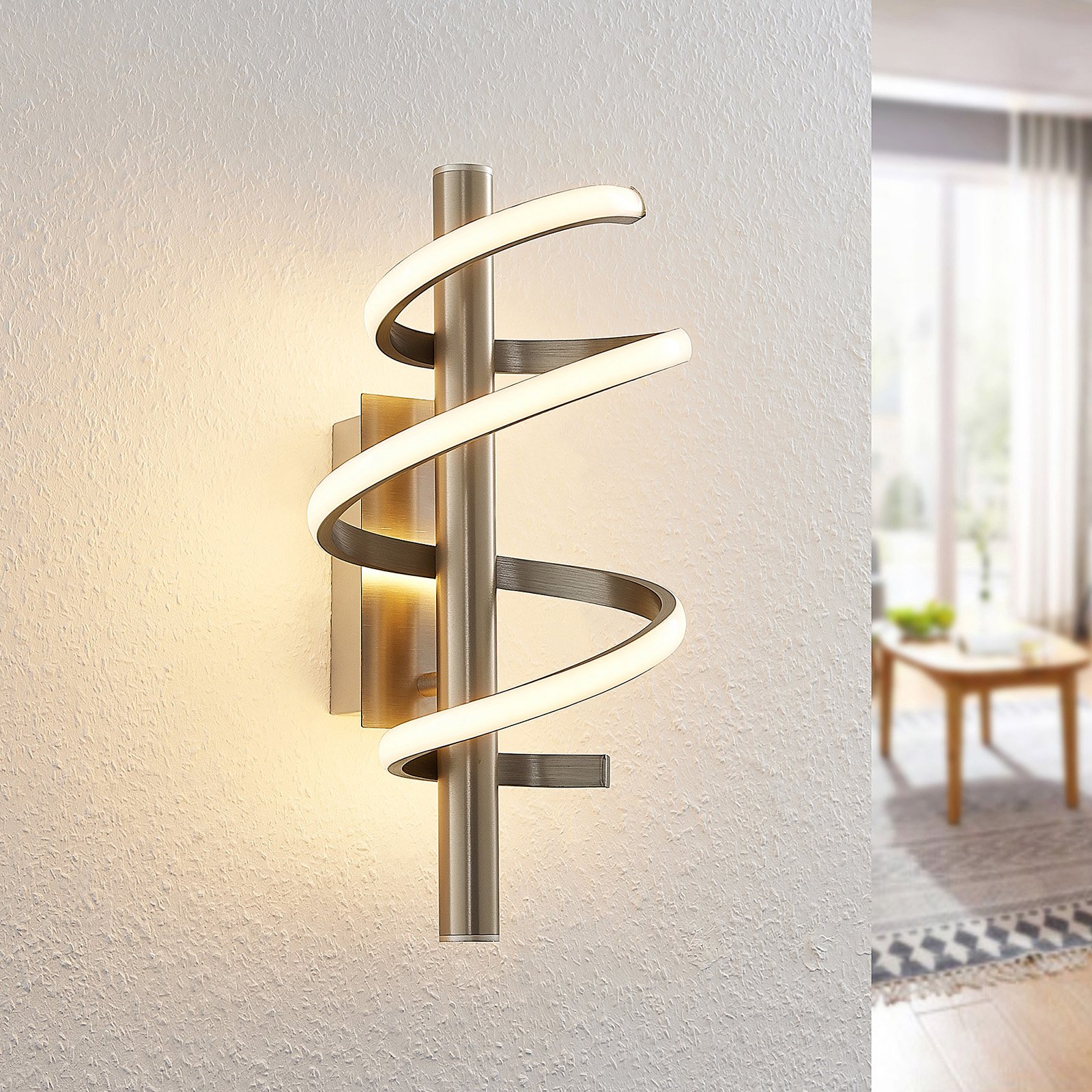 Lucande Milora LED ceiling lamp 40 cm, nickel, for Living / Dining Room, aluminium, silicone, 8 W, energy efficiency: A+, L: 40 cm, W: 20 cm, H: 27 cm