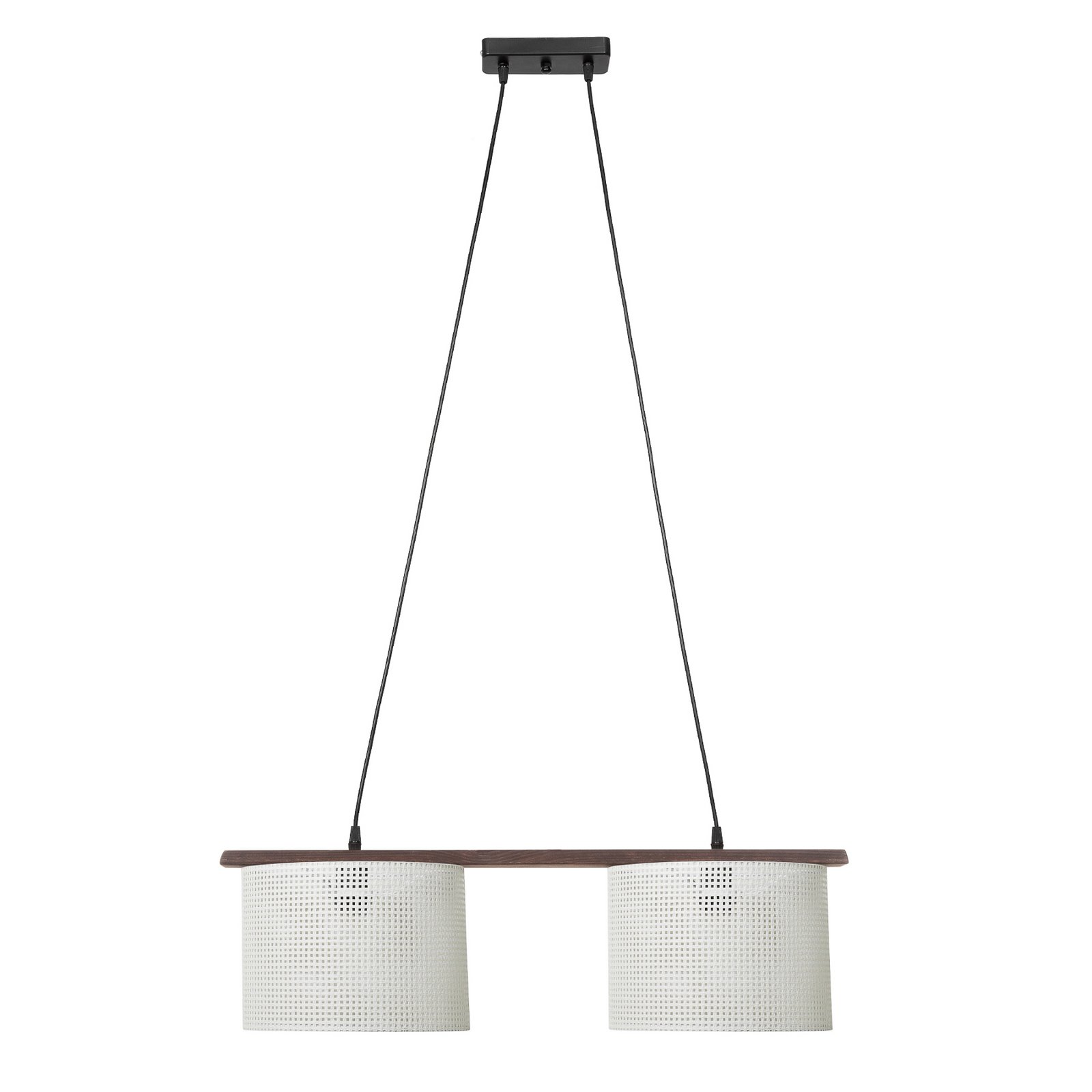 Zigana pendant light, white patterned, 2-bulb, fabric, wood Zigana pendant light, white patterned, 2-bulb, fabric, wood
