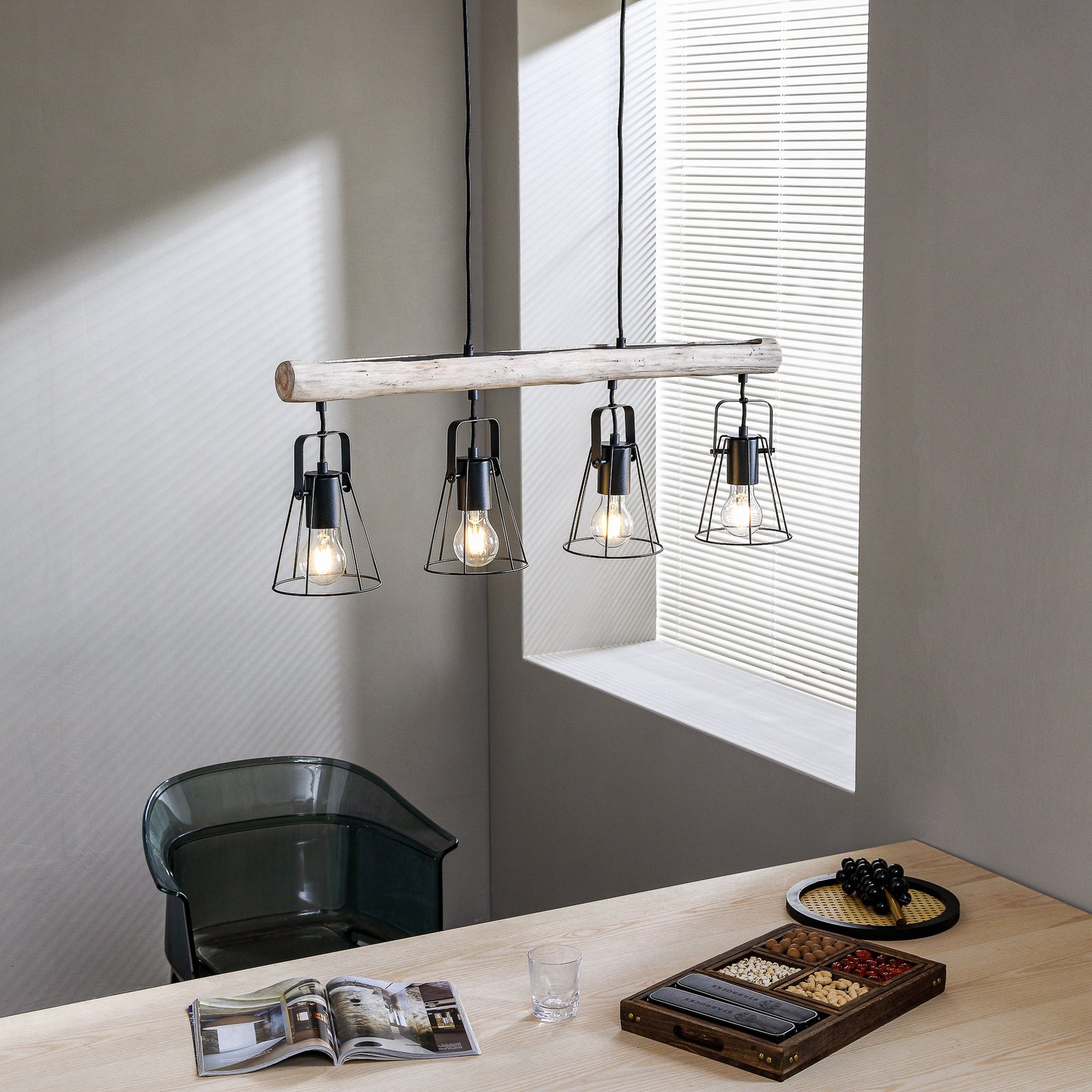 Lindby Riano pendant light, cages, four-bulb
