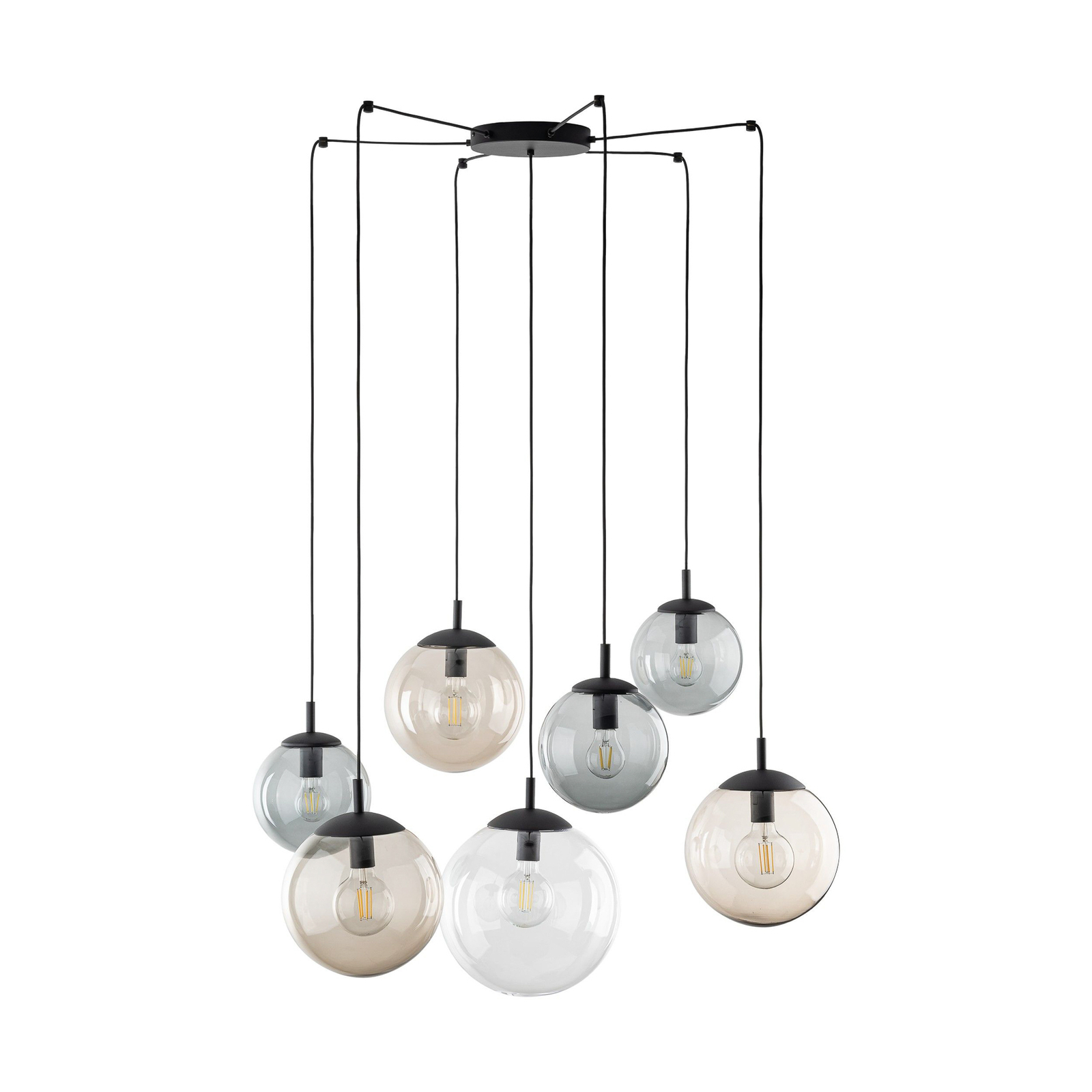 Hanglamp Esme, glas, meerkleurig, 7-lamps, decentraal