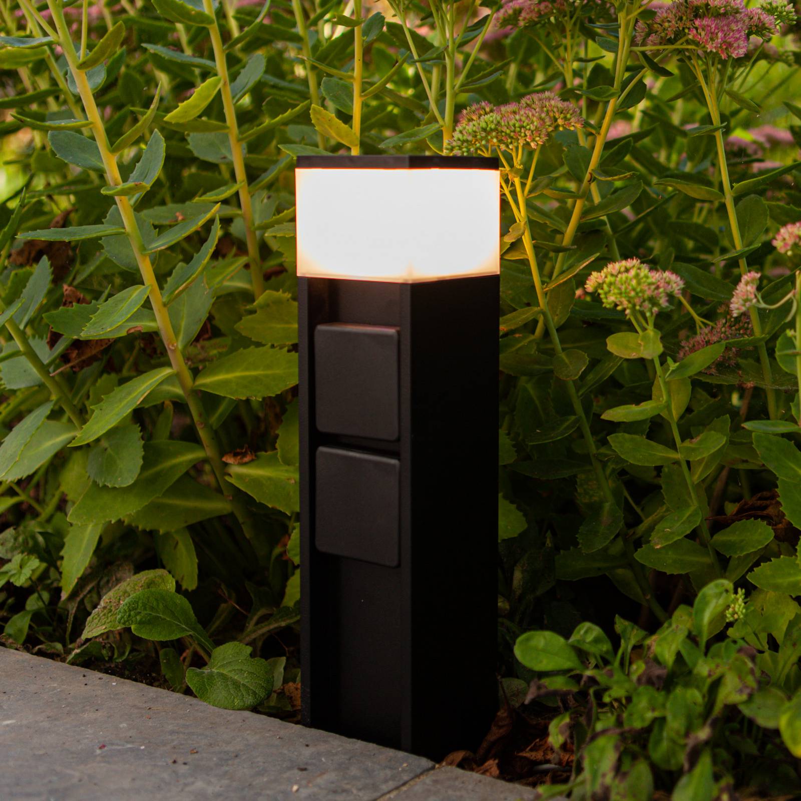 Lutec Mains Led Pedestal Light, Black, 37 Cm, Ip54, 2 Power Points
