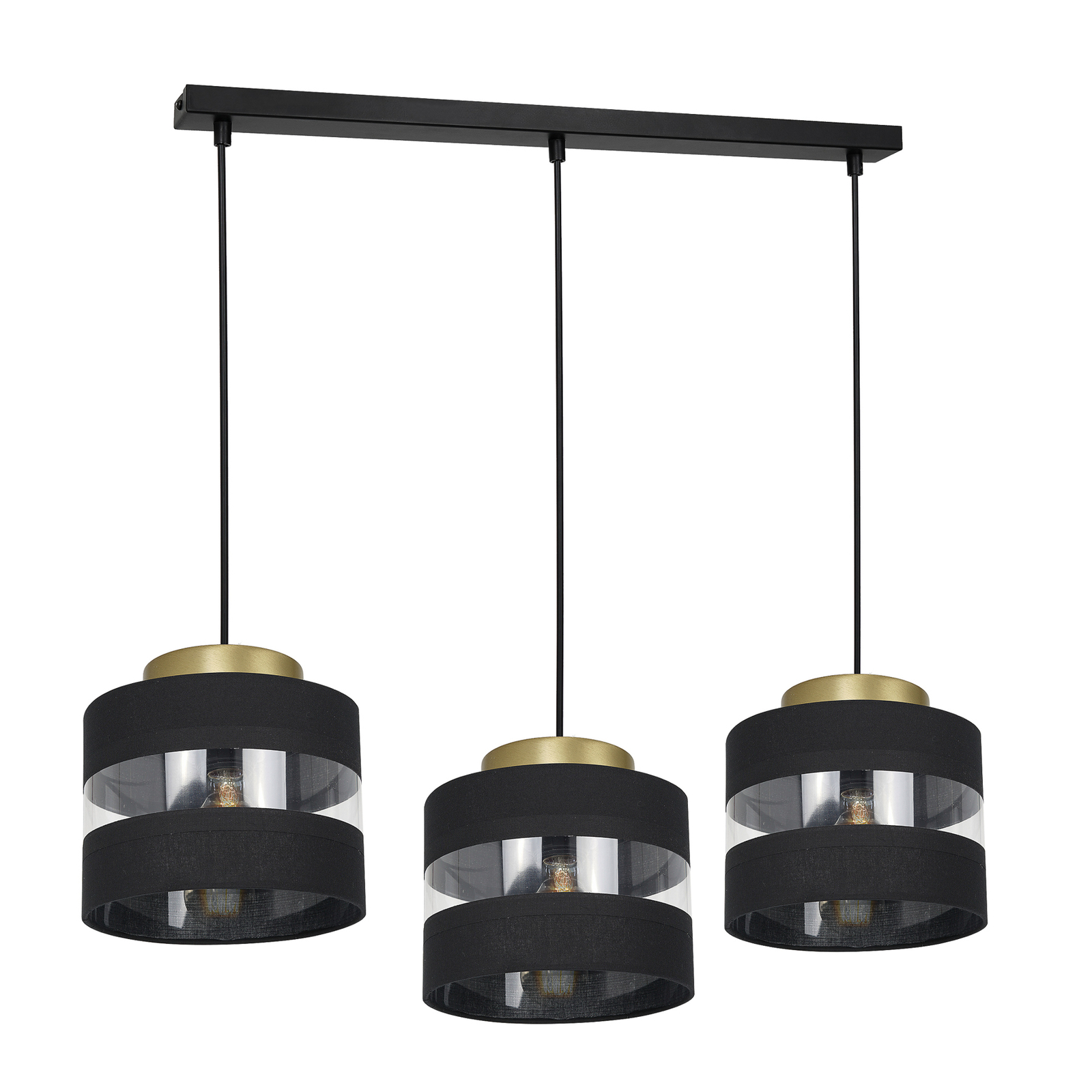 Hara hanging lamp in black/gold, three-bulb long