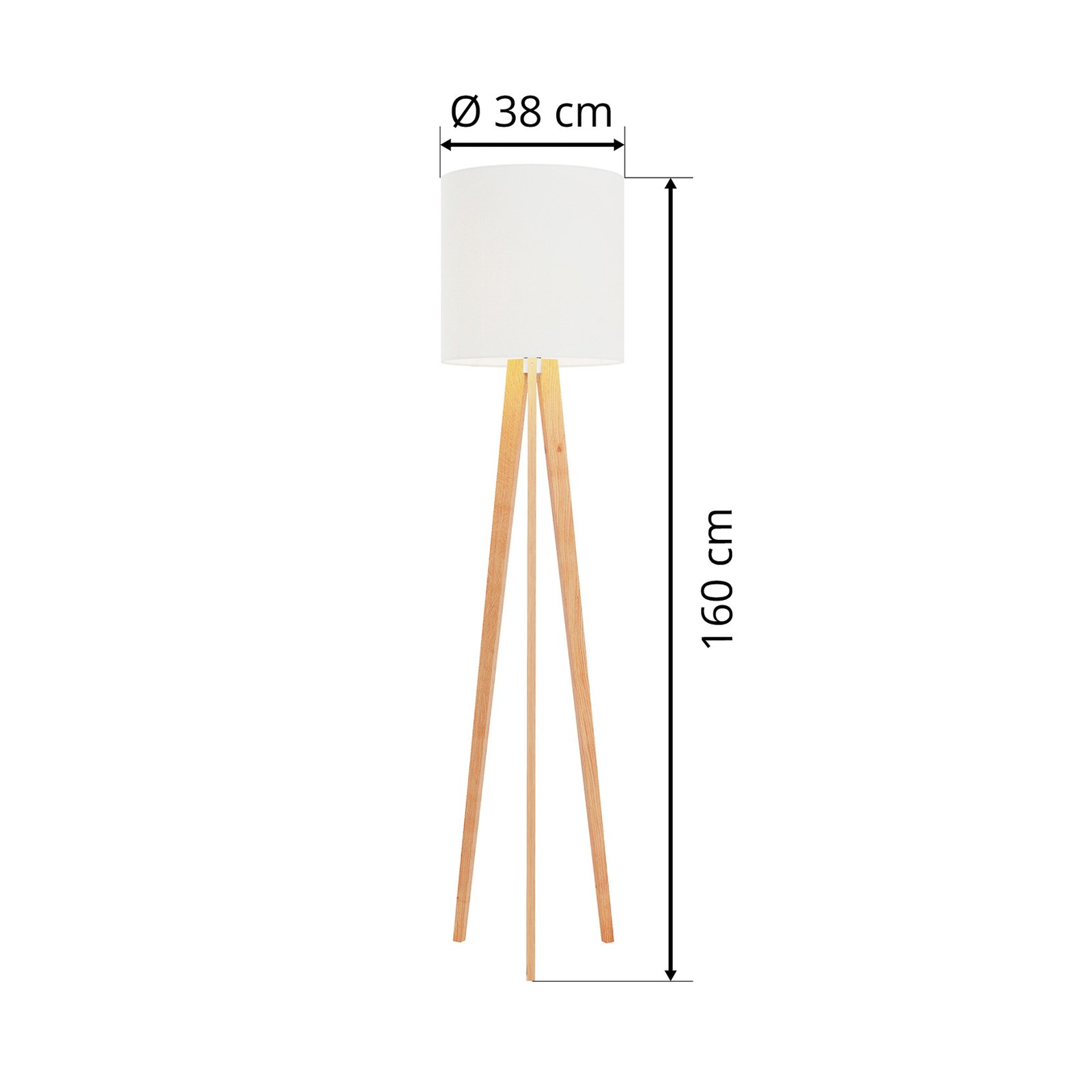 Quitani floor lamp Nida, wooden frame, white lampshade