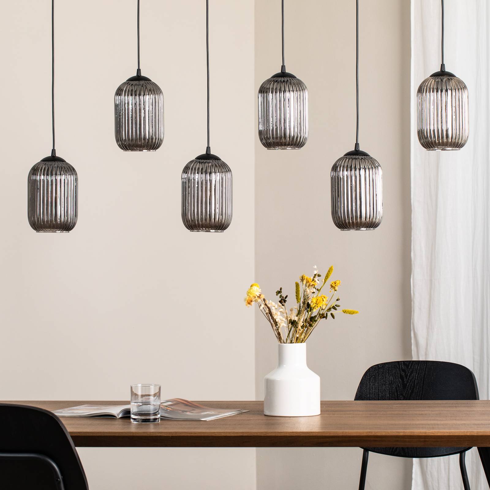 Pendellampe Verdi, Länge 115 cm, schwarz/rauchgrau, 6-flg. günstig online kaufen