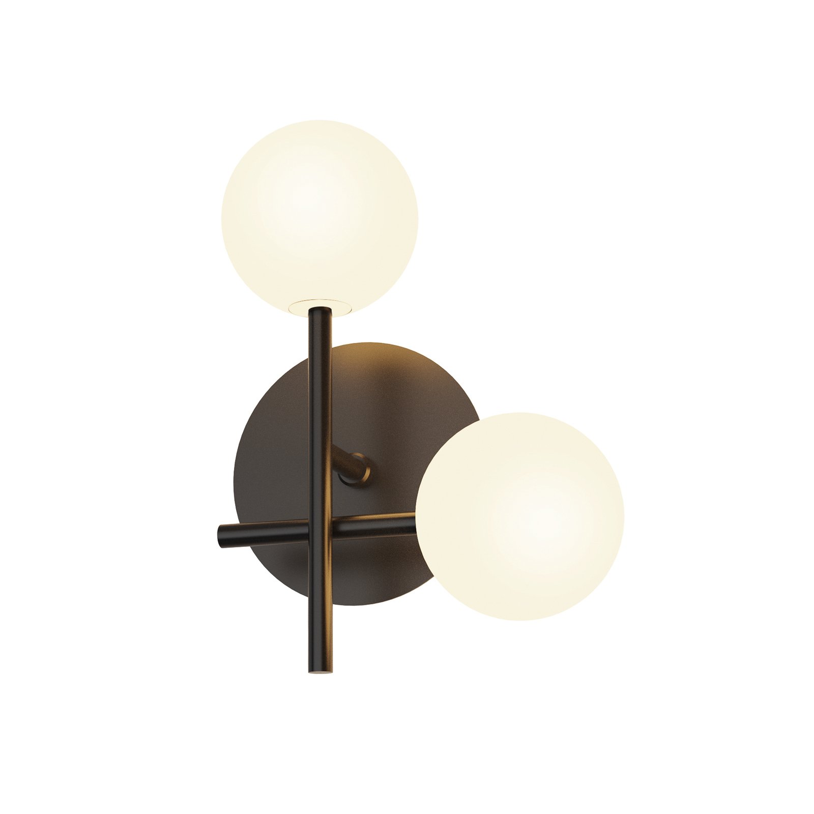 Kelder wandlamp, 2-lamps, ijzer, zwart, glas, wit