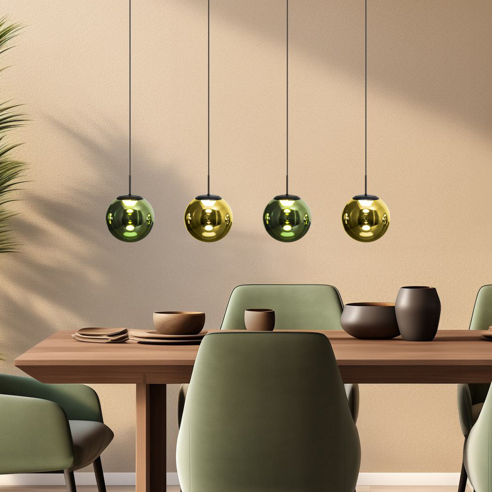 Eco-Light Lampă suspendată LED Altaïr auriu/verde 4 becuri sticlă 3.000 K - Camera de zi / sufragerie - modern - auriu-transparent negru