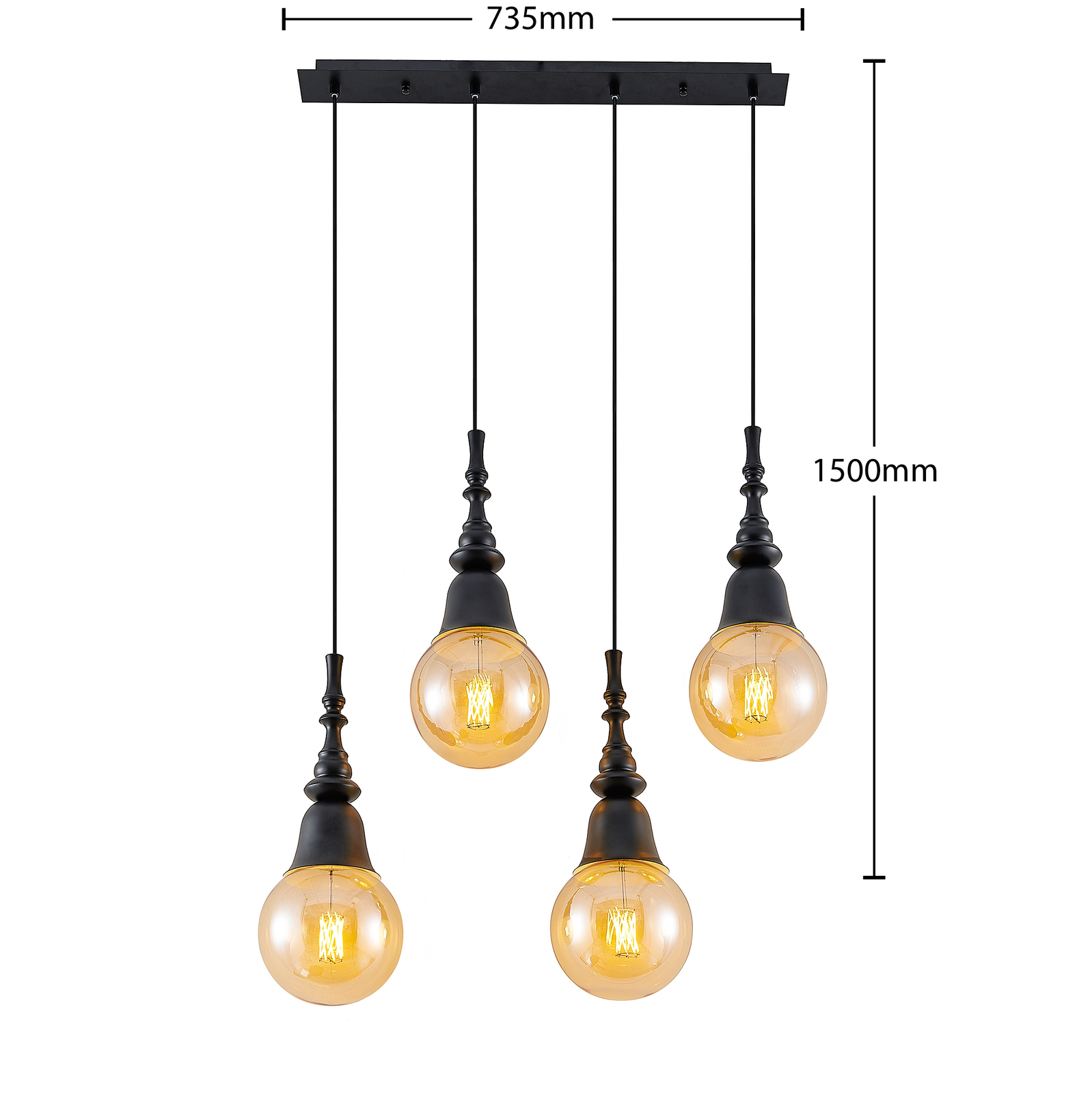 Lucande Gesja suspension 4 lampes allongée noire