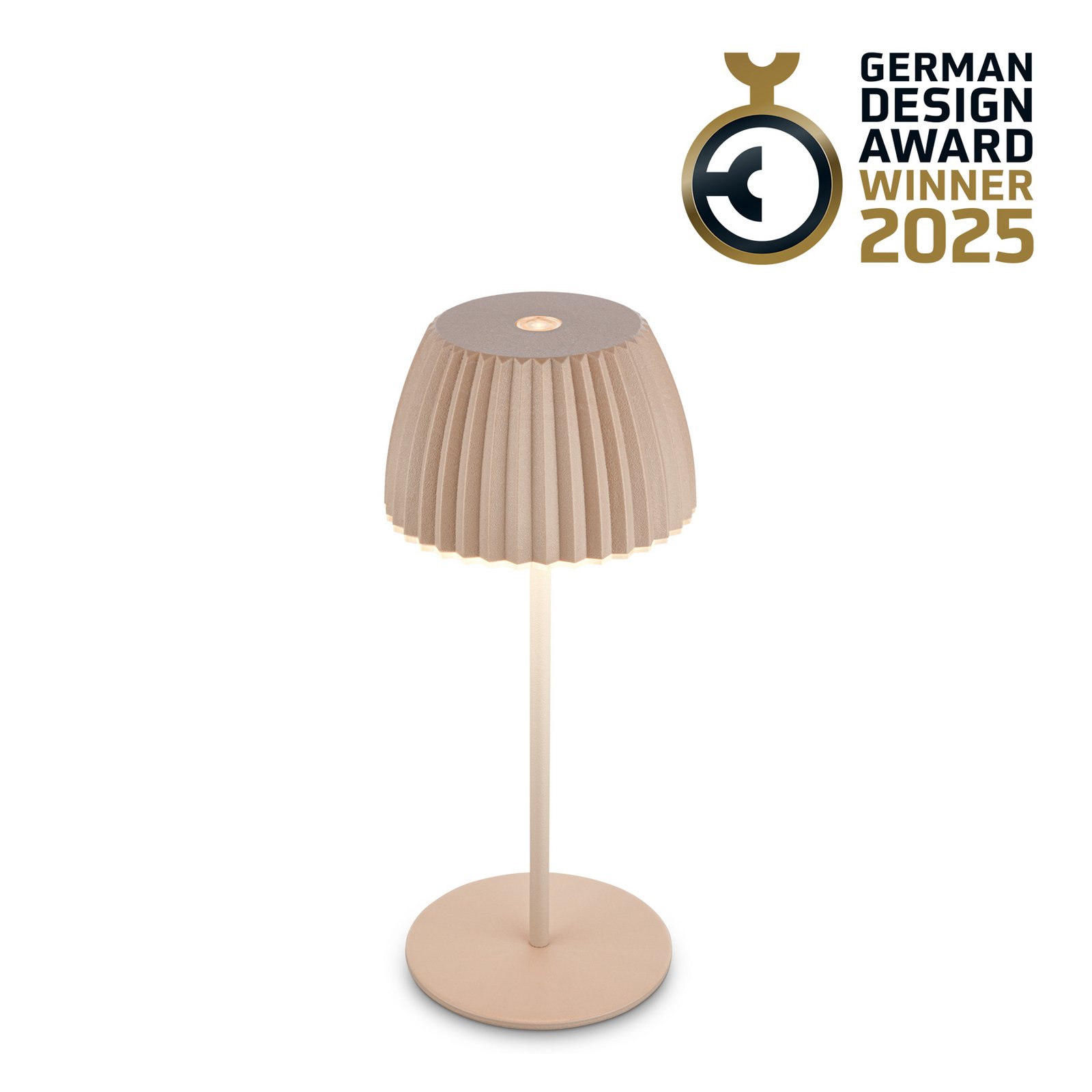 Ladattava LED-pöytävalaisin Brilo irrallinen Riffle, 20 cm, beige