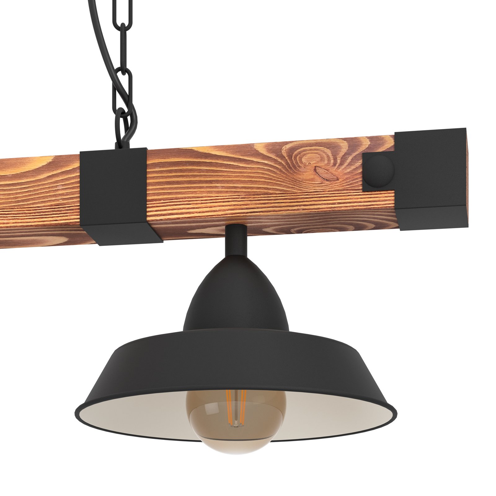 Hanglamp Oldbury, zwart/donker hout, lengte 86 cm, 2-lamps.