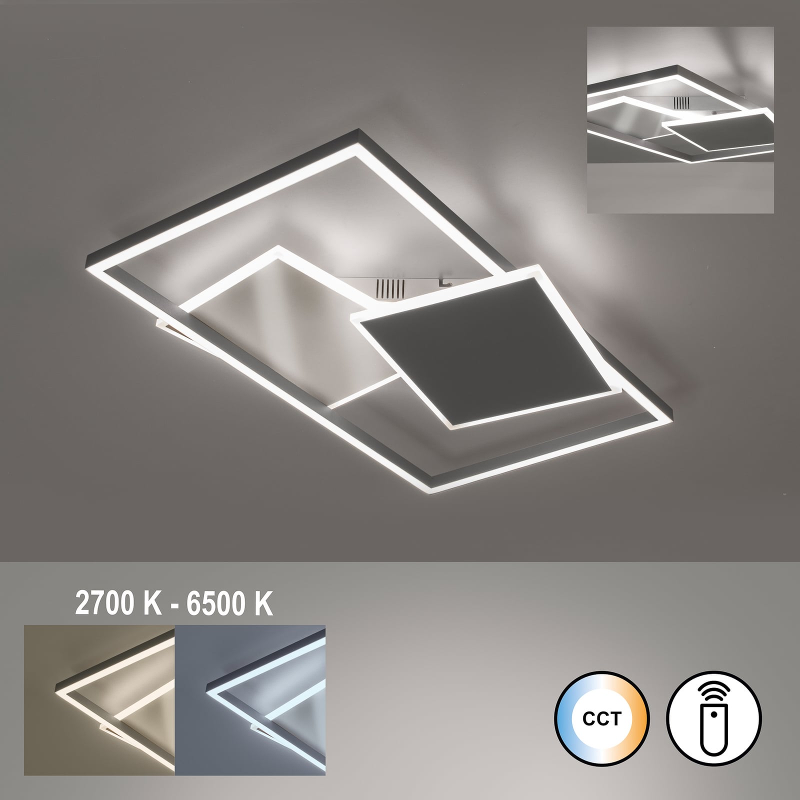 LED-Deckenlampe Arido, Breite 47 cm, silberfarben Metall CCT LED-Deckenlampe Arido, Breite 47 cm, silberfarben Metall CCT