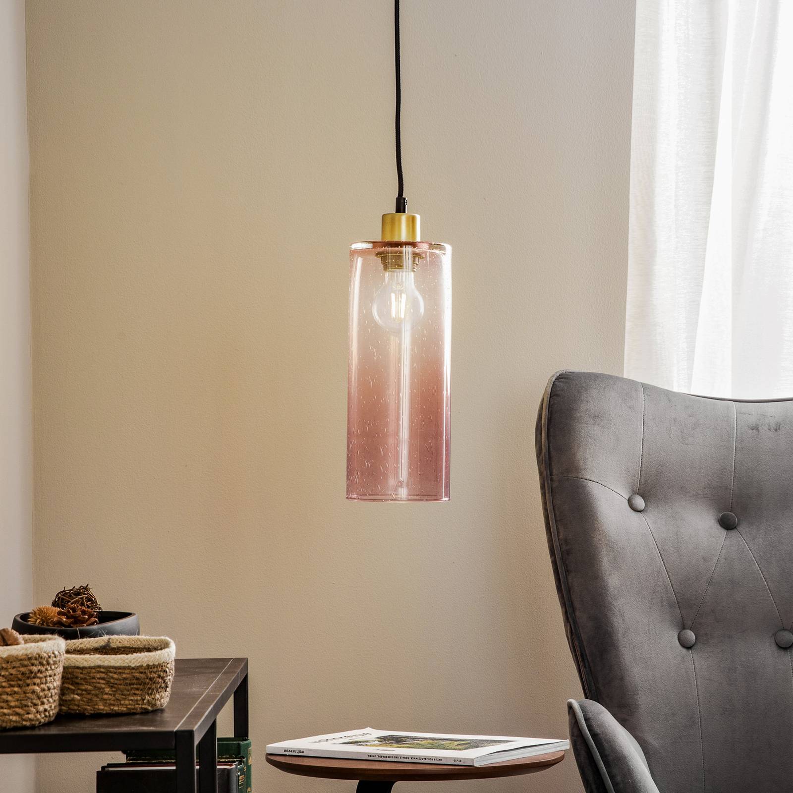 Solbika Lighting Suspension Soda Cylindre en verre rosé Ø 12cm