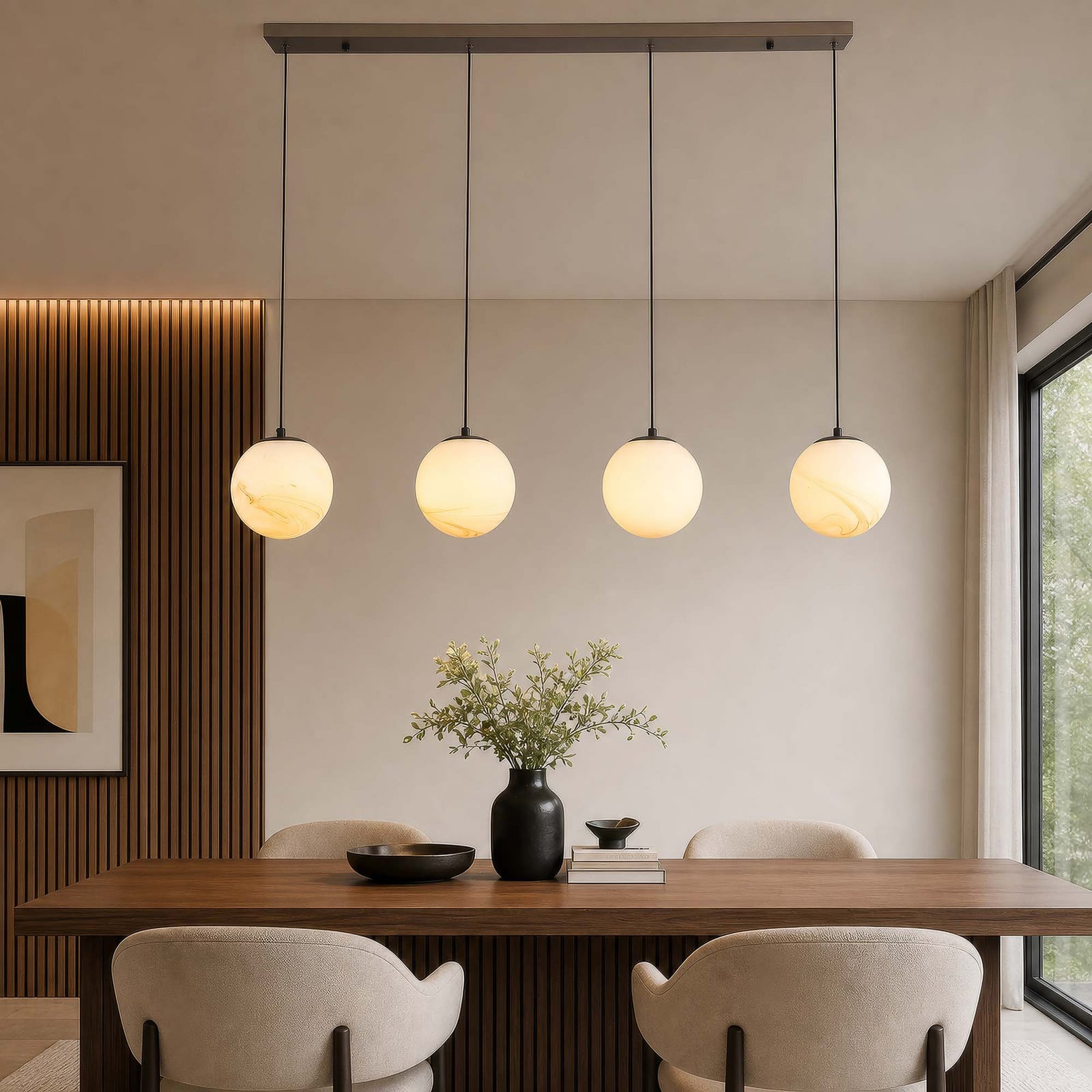 Hängeleuchte Carrara, 4-fl. lang, braun, Glas marmoriert