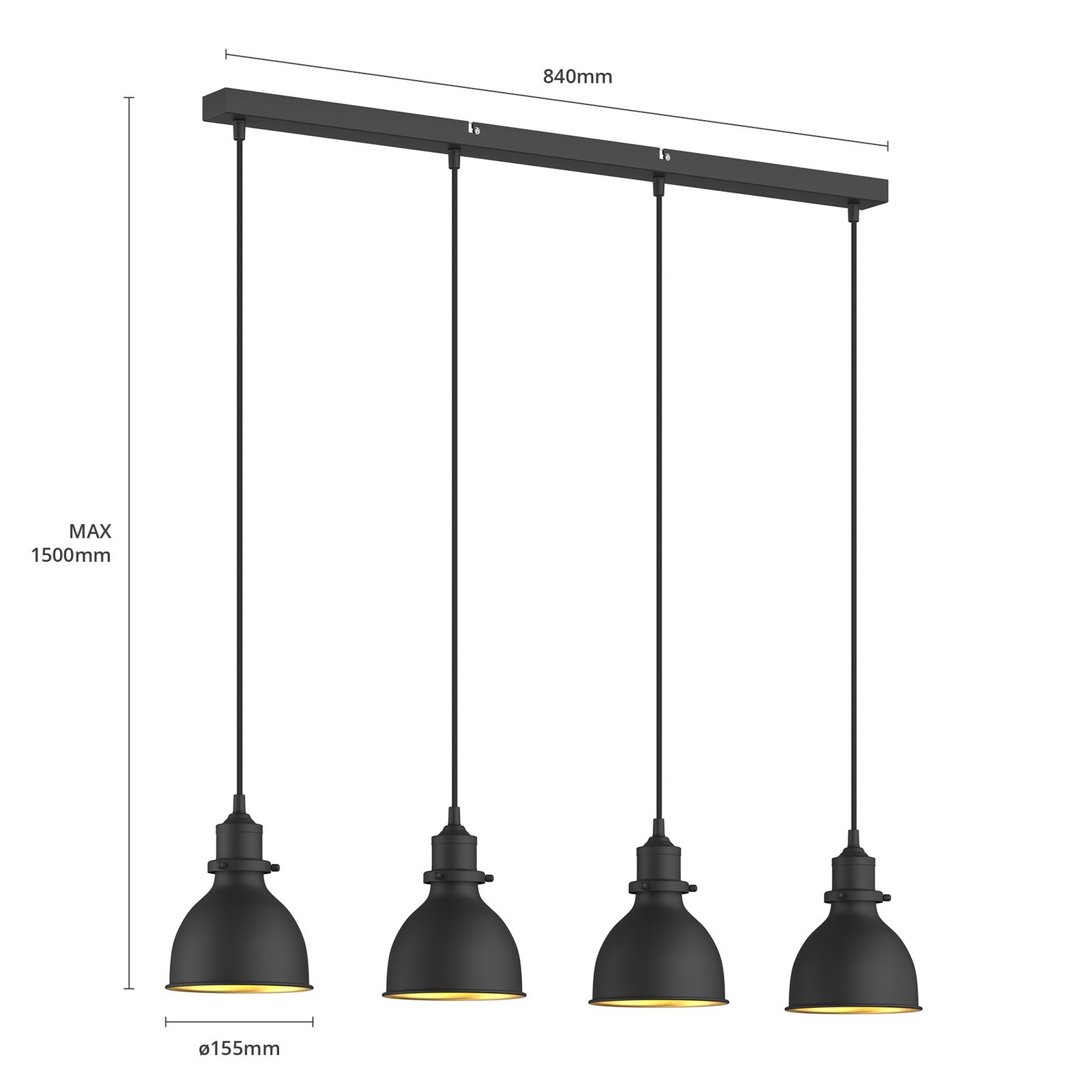 Jasminka 4 Lámpara Colgante Black/Gold - Lindby