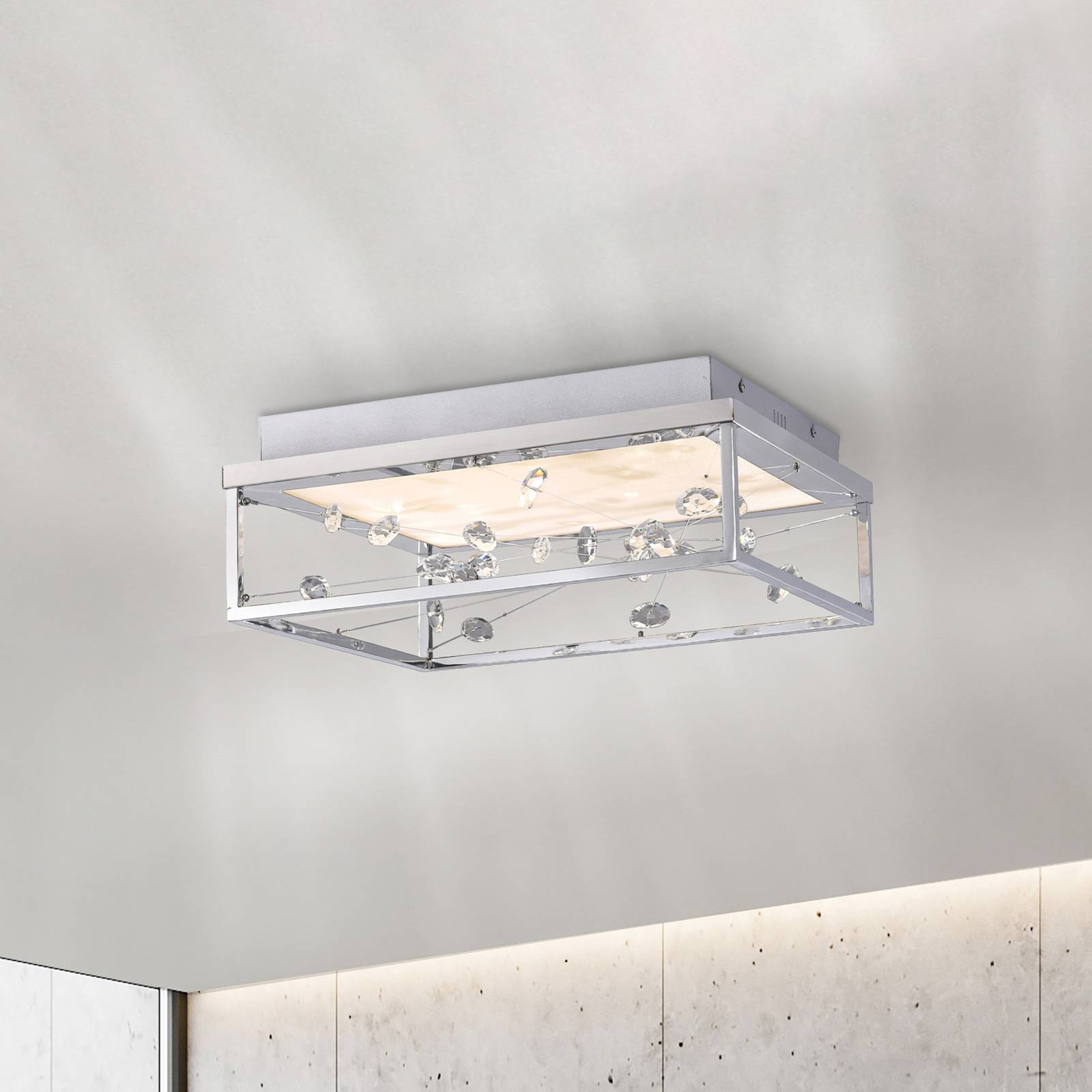 LED-taklampe SKINA, krom, 40 cm, CCT, dimbar, fjernkontroll