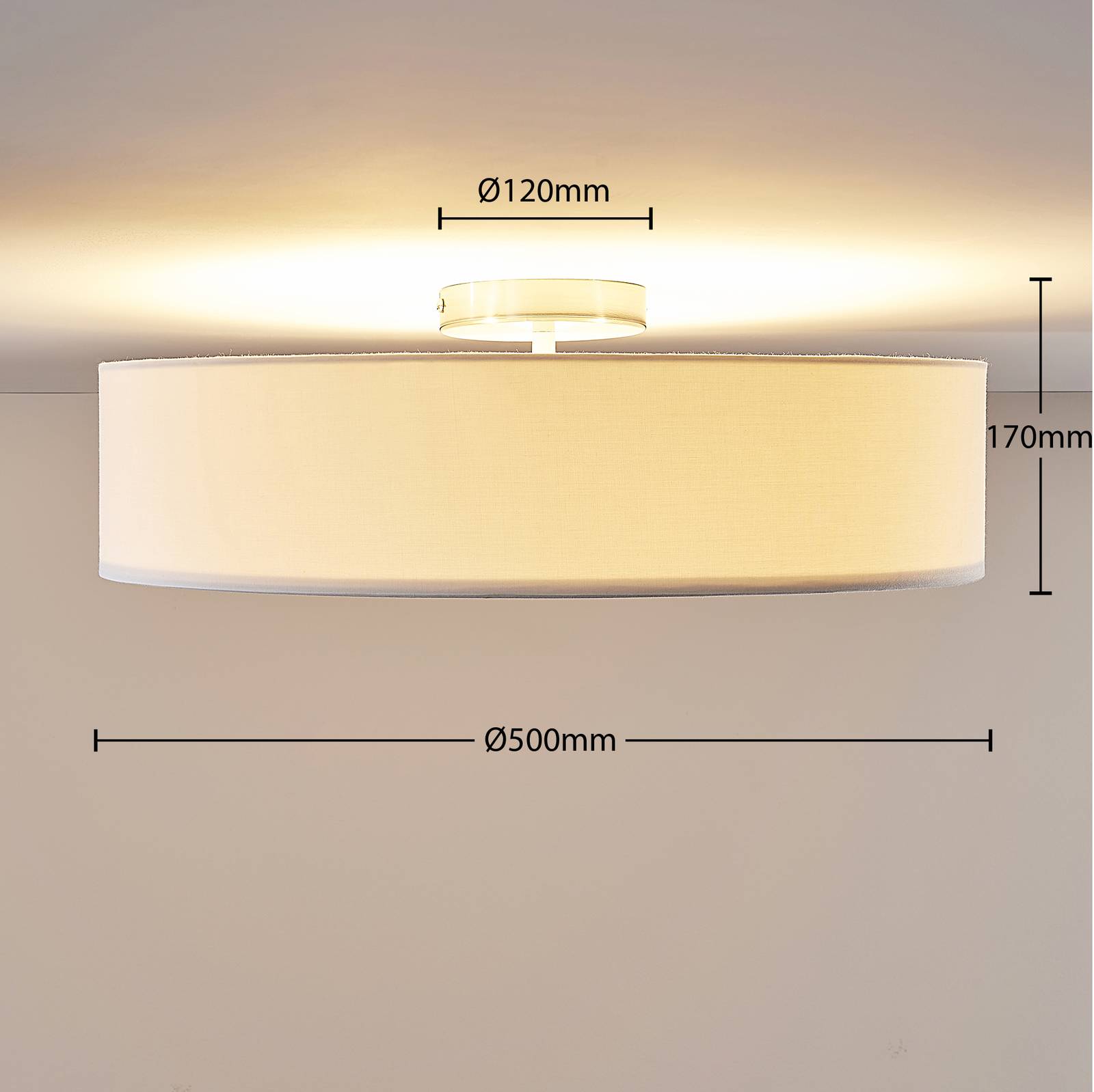 Lampa sufitowa Lindby Sebatin, Ø 50 cm, biały, tkanina, E27