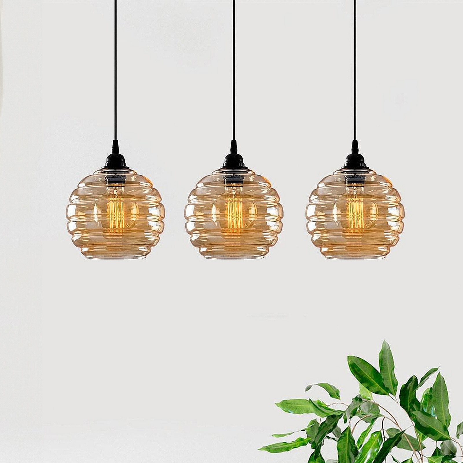 Opviq Lampă suspendată Gold 012 auriu-transparent sticlă 3 becuri liniară - Camera de zi / sufragerie - auriu transparent negru
