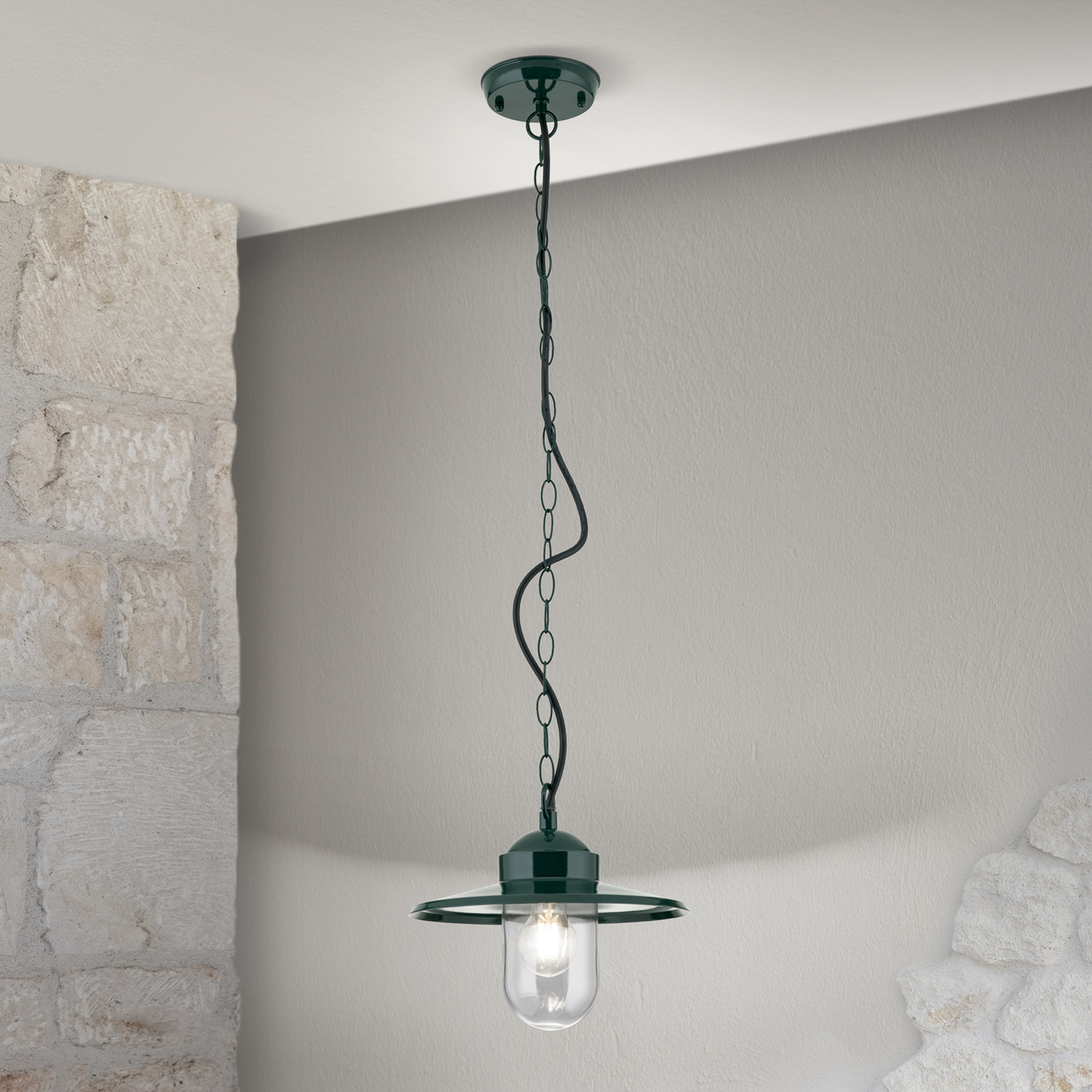 Zewnętrzna lampa wisząca Edward, zielona, Ø 27,5 cm, aluminium/szkło