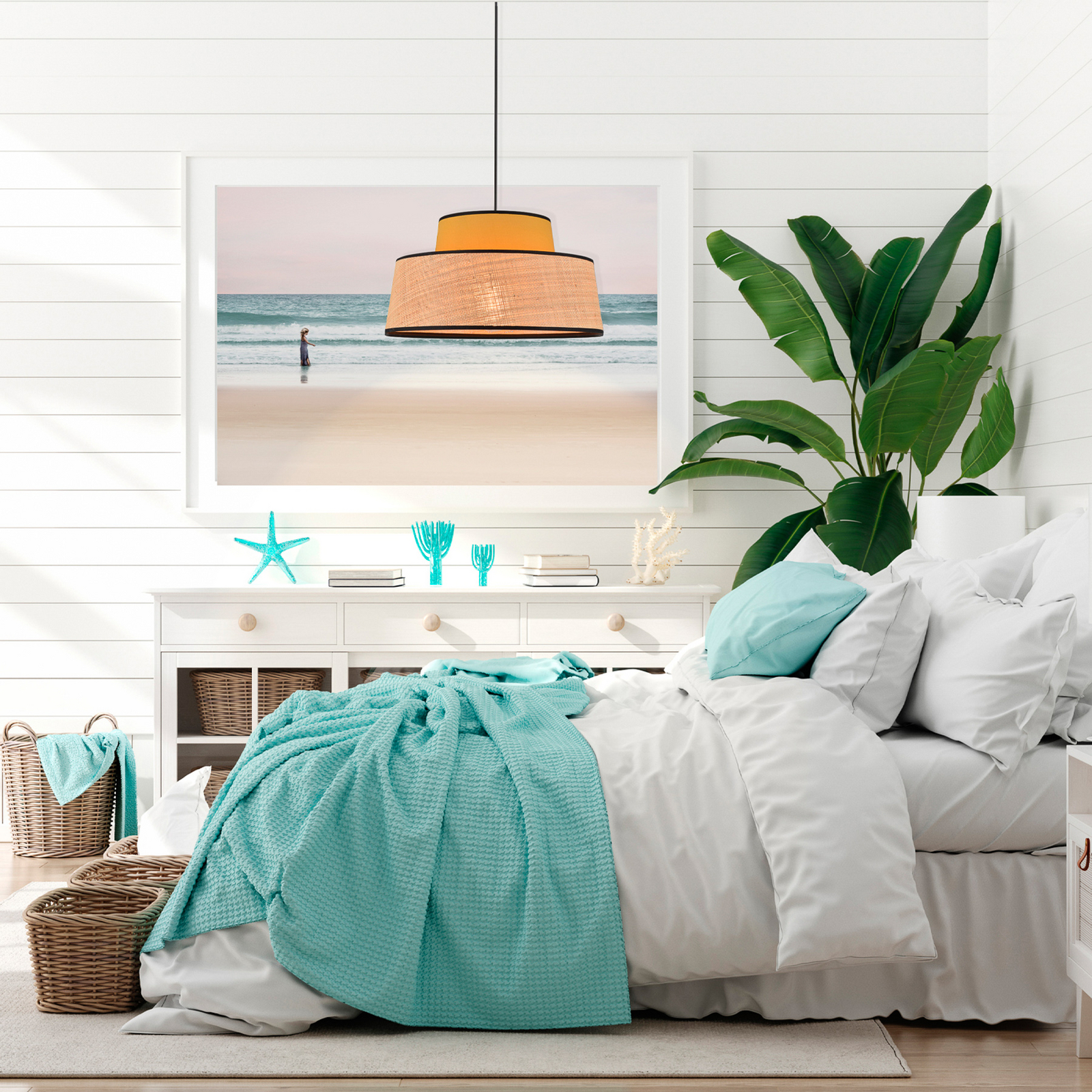 Luster-lampa Mallorca, gorušičasto žuta/prirodna, Ø 38 cm - Corep SAS