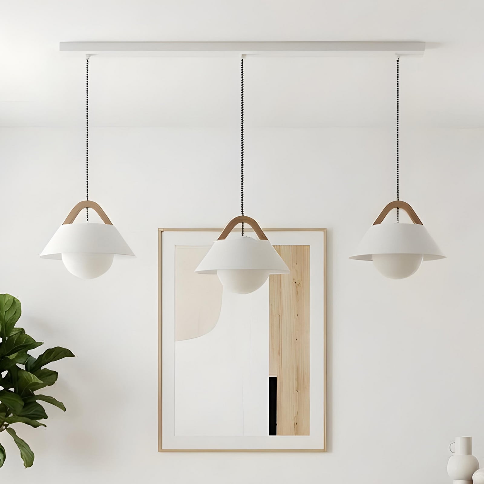 Funda pendant light, white, length 110 cm, 3-bulb, metal/glass