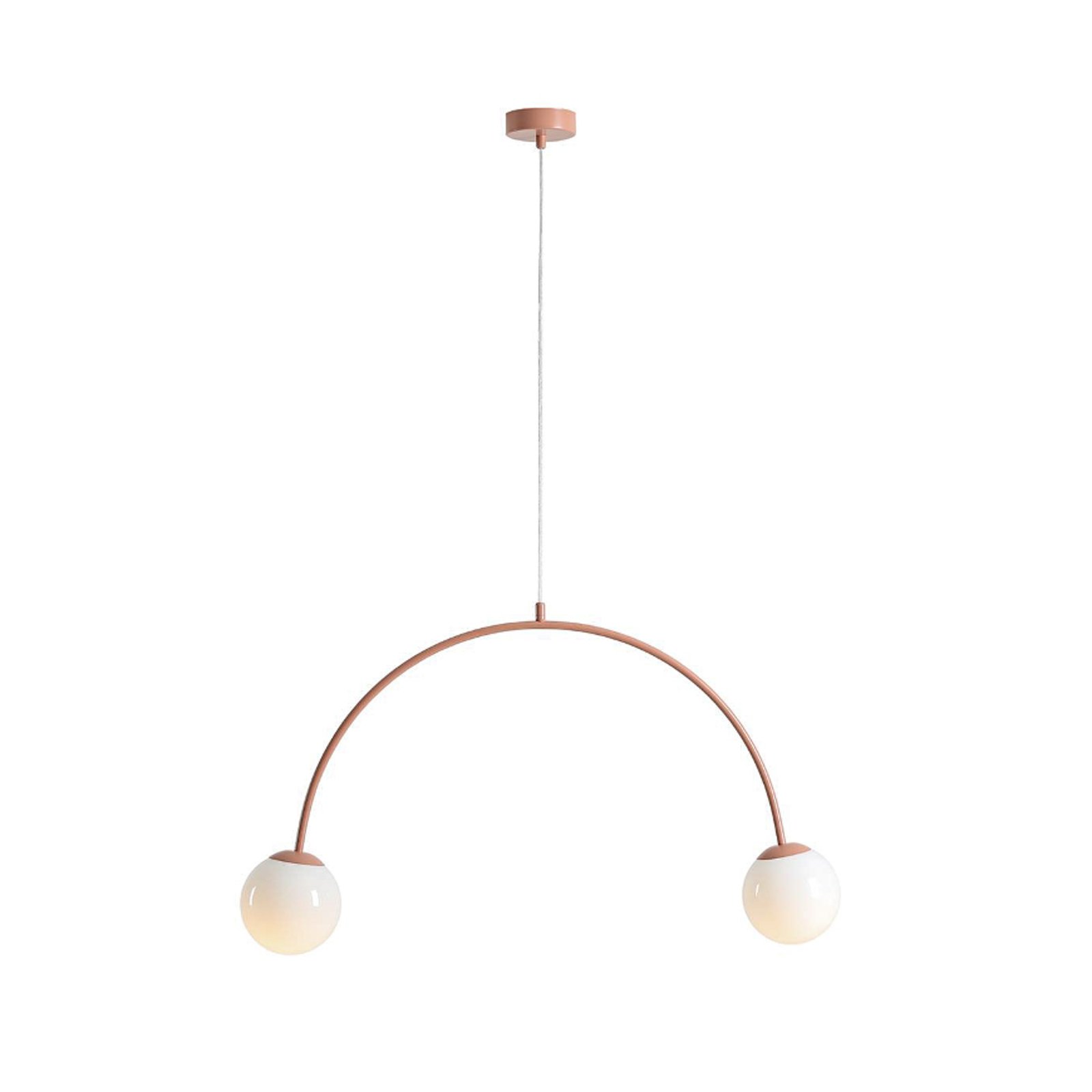 Una 2 pendant light, metal, glass, 2-bulb, coral red