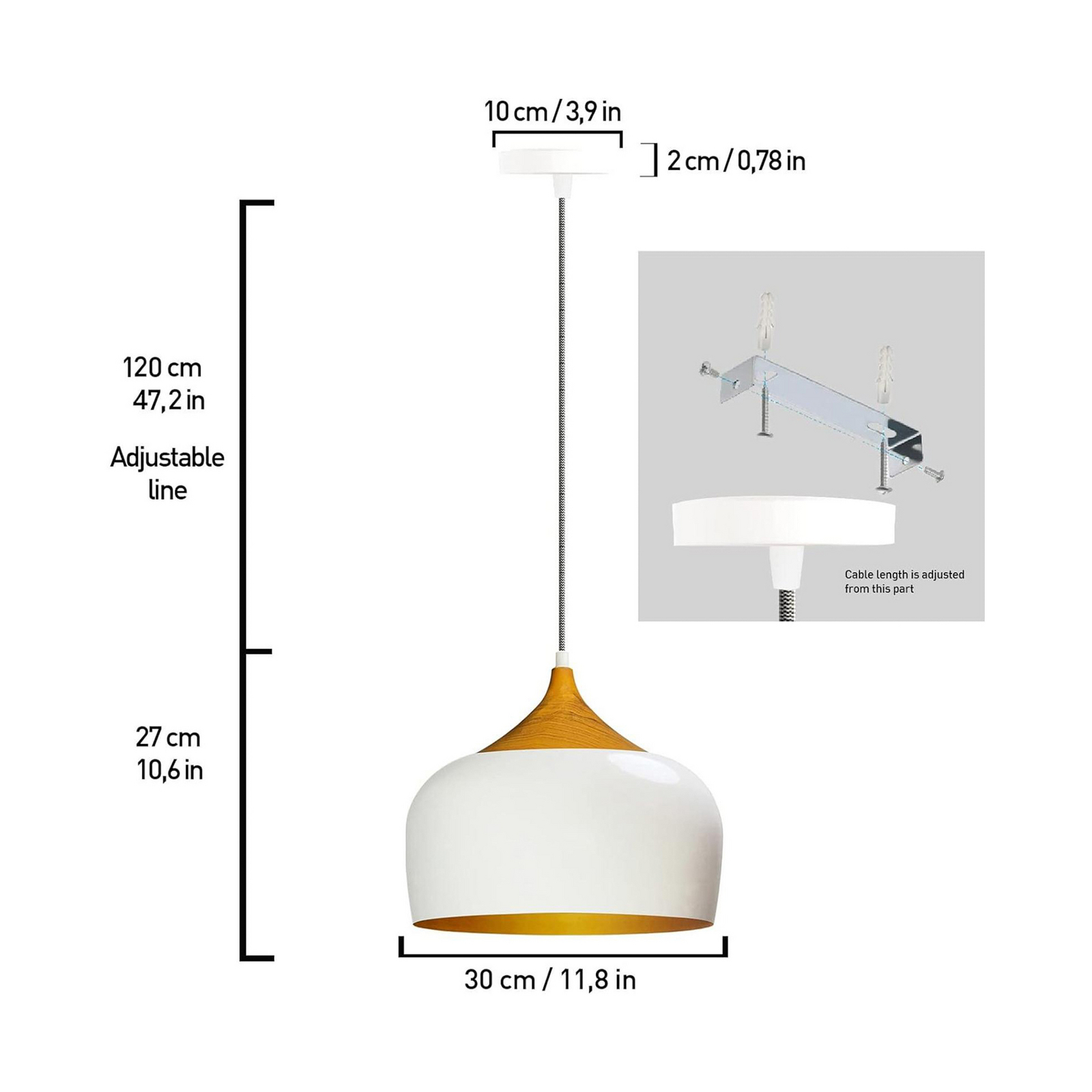 Suspension Qwen, blanc/or, métal, Ø 30 cm