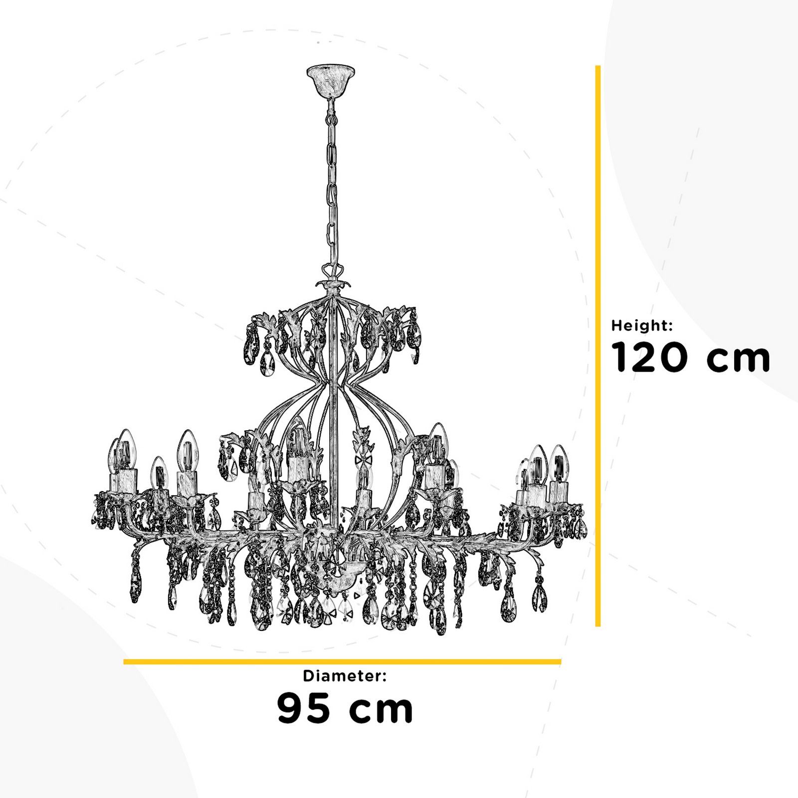 Chandelier Teresa, 12-bulb, bronze-coloured, crystal