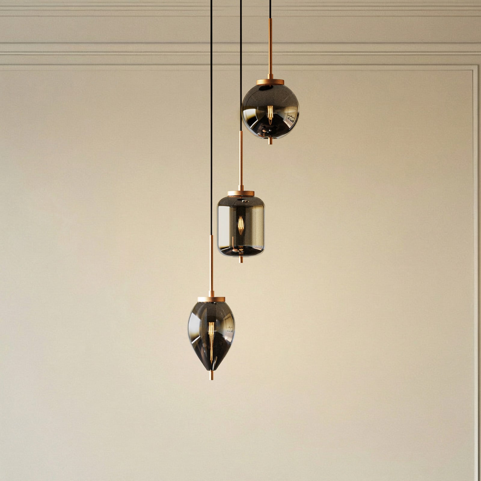 Lampa suspendată Lucande Elani cu 3 becuri Ø 36 cm sticlă - Camera de zi / sufragerie - Modern - negru auriu