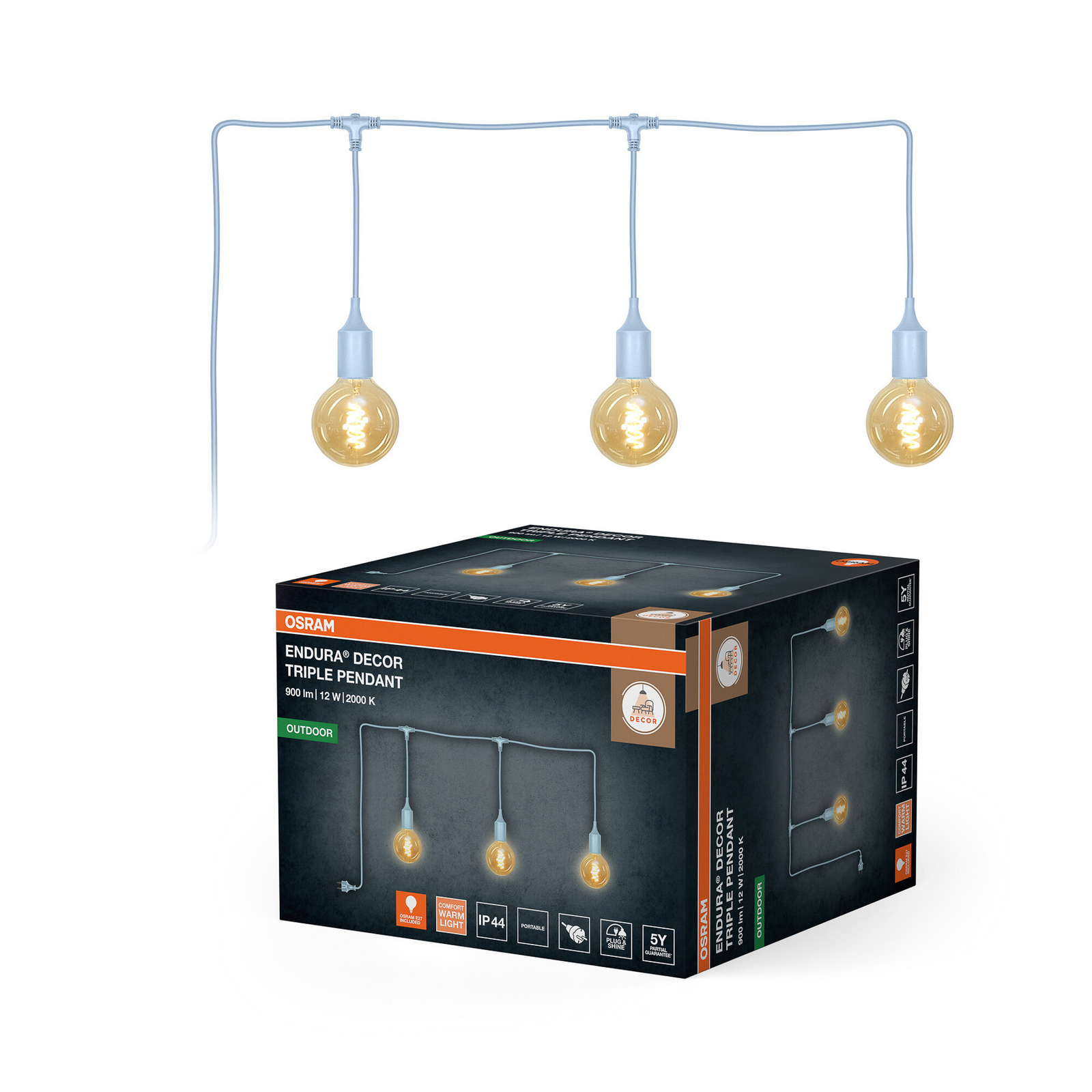 OSRAM ljusslinga ENDURA DECOR, blå, 7 m, 3 lampor, IP44 OSRAM ljusslinga ENDURA DECOR, blå, 7 m, 3 lampor, IP44