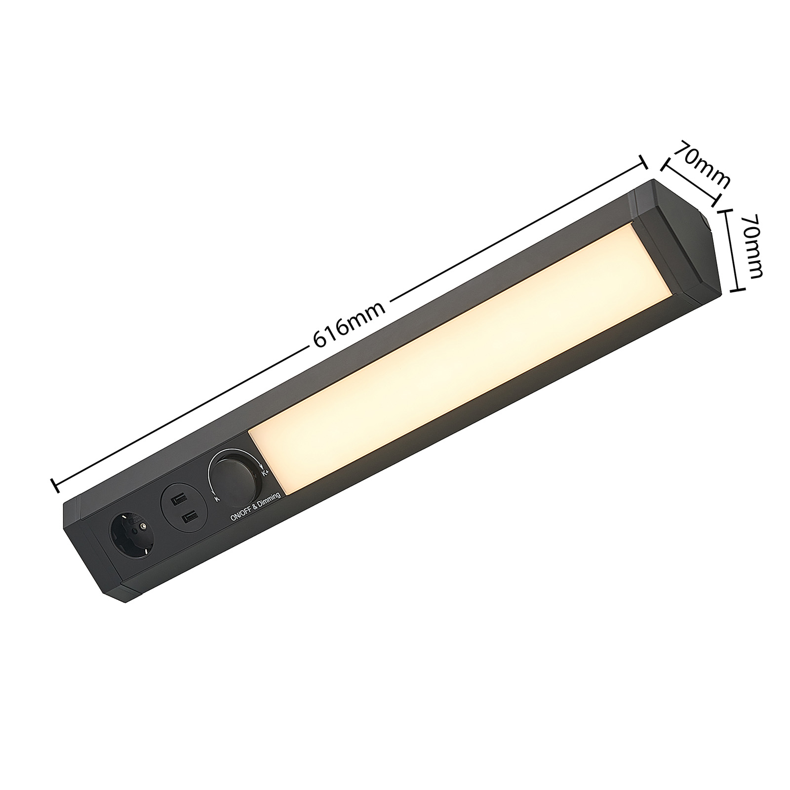 Arcchio Turim oprawa podszafkowa, CCT, USB, czarna