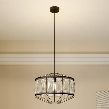 Lámpara colgante Elegance, negro, vidrio tallado