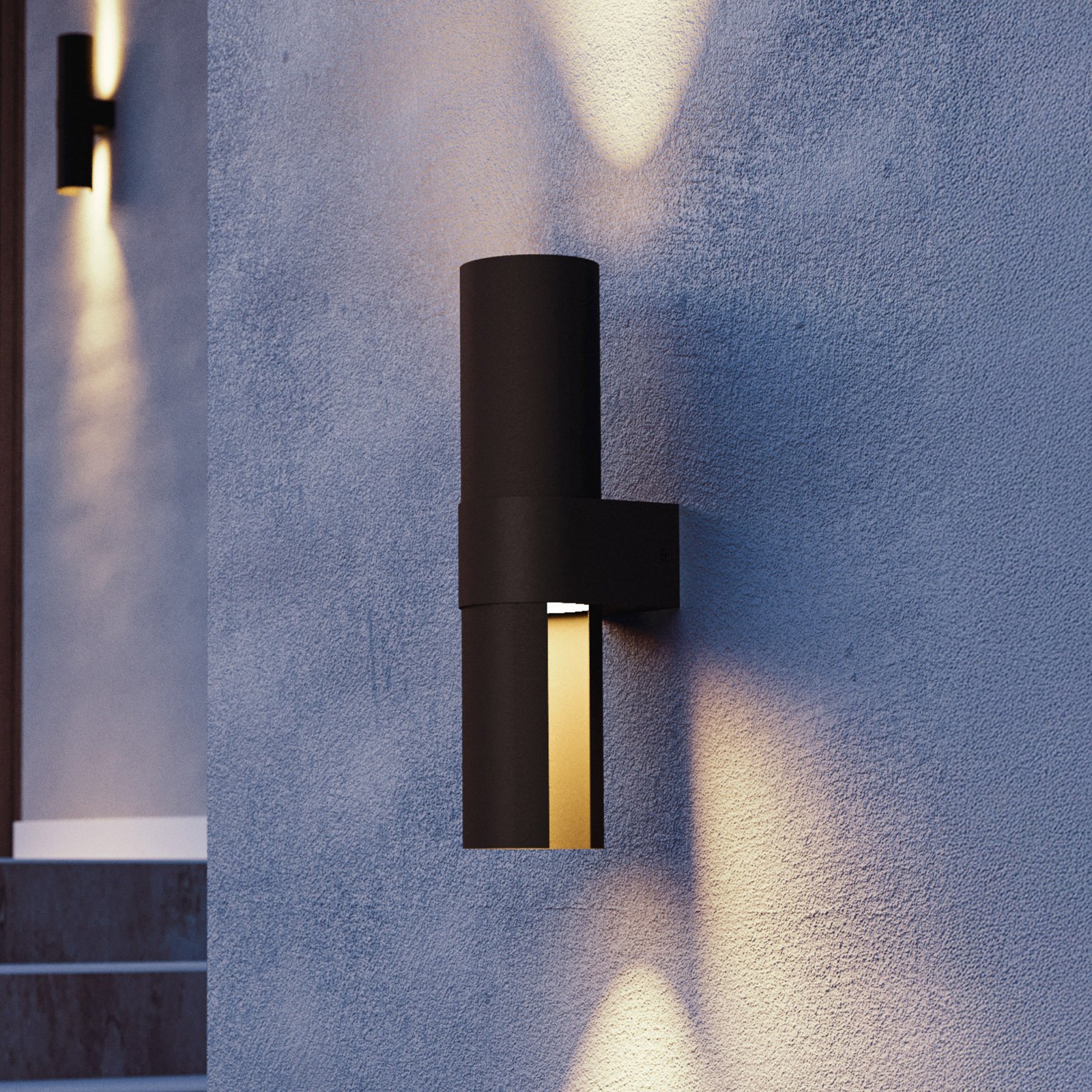 LED-utomhusvägglampa Montelauro, svart, höjd 32 cm, metall