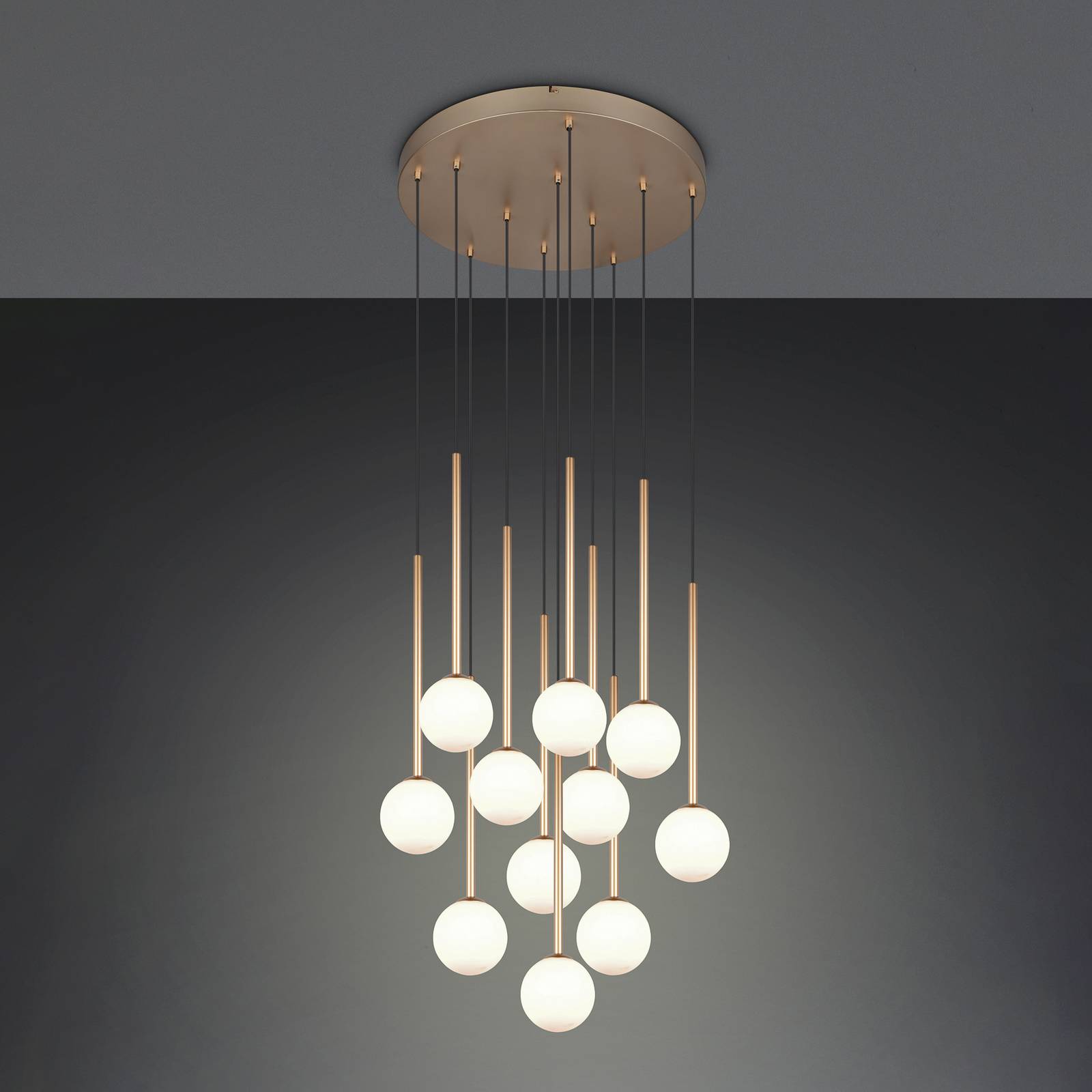 Trio Lighting Hanglamp Firano, goudkleurig, Ø 66 cm, metaal, 11-lamps.