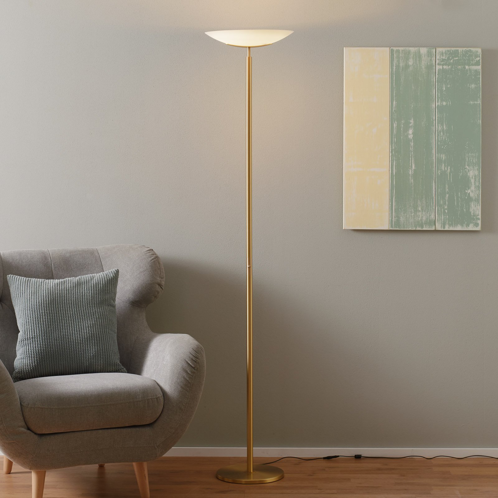 High-quality LED uplighter floor lamp Mika, brass-coloured